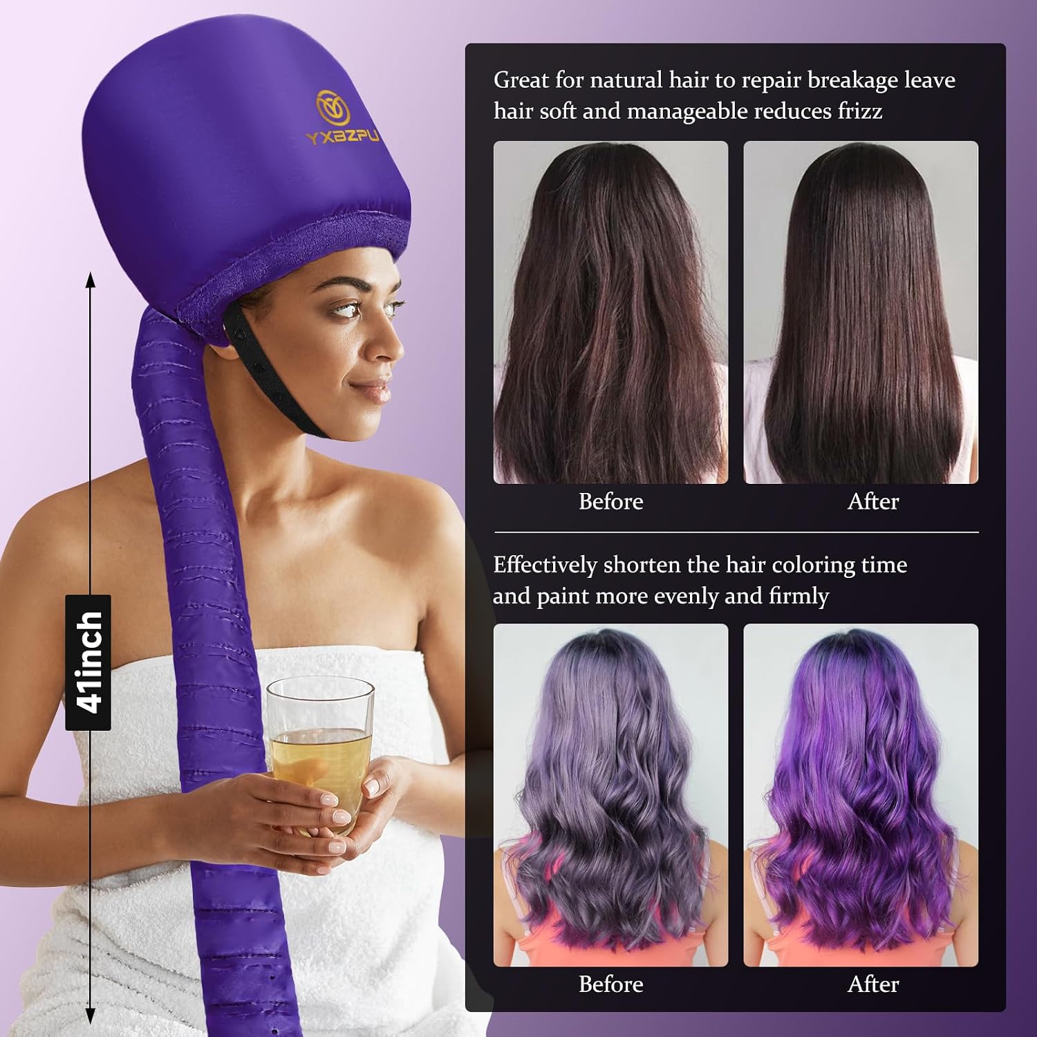Hooded Hair Dryer Attachment, Hair Dryer Hooded Diffuser Cap for Curly,Speeds Up Drying Time,Safety Deep Conditioning At Home (Purple)