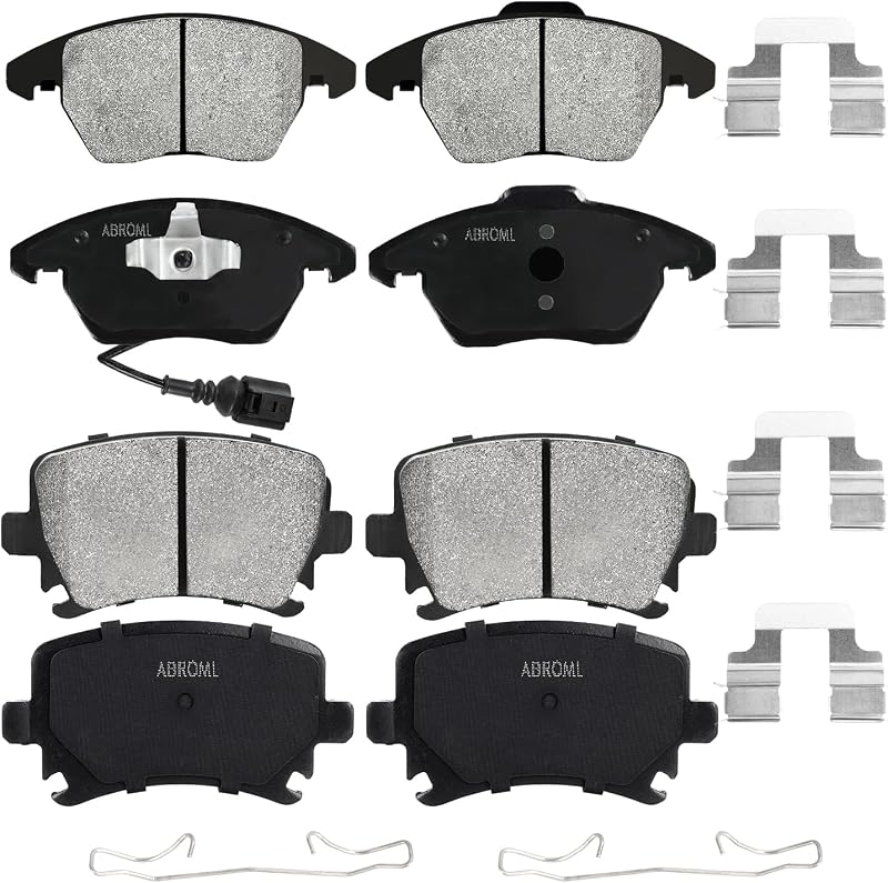 Pastilhas de freio a disco cerâmicas ABROML dianteiras e traseiras para VW Passat, Rabbit, CC, Eos, Golf, GTI, Jetta, Audi A3 e TT – 8 unidades