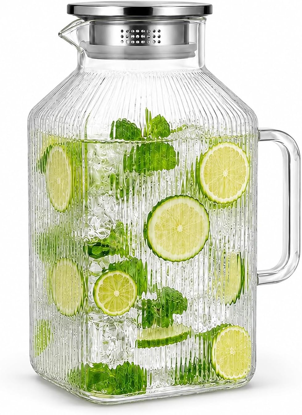 1 Pack 1 Gallon Glass Pitcher with Lid, Striped Borosilicate Water Jug