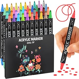 Dual Tip Acrylic Paint Markers - 40 Colors Acrylic Pens for Art & Crafts, No Shake Needed - Work on Wood/Fabric/Ceramic/Stone, Quick-Dry Waterproof Ink, Perfect DIY Gift for Artists & Adults