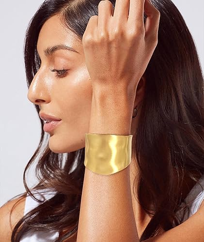 Miniatura 3 de Brazalete grueso de oro para mujer, pulsera ancha dorada martillada, pulsera de muñeca abierta, joyería de Navidad