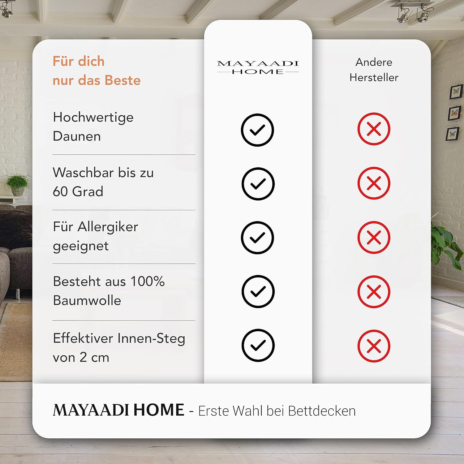 Mayaadi Premium Winter Daunendecke extra warm 200x220 cm - 2500g Bettdecke, 70% Daunen 30% Federn - 100% natürliche Baumwolle - Made in Europe - Steppdecke geeignet für Allergiker - MA49