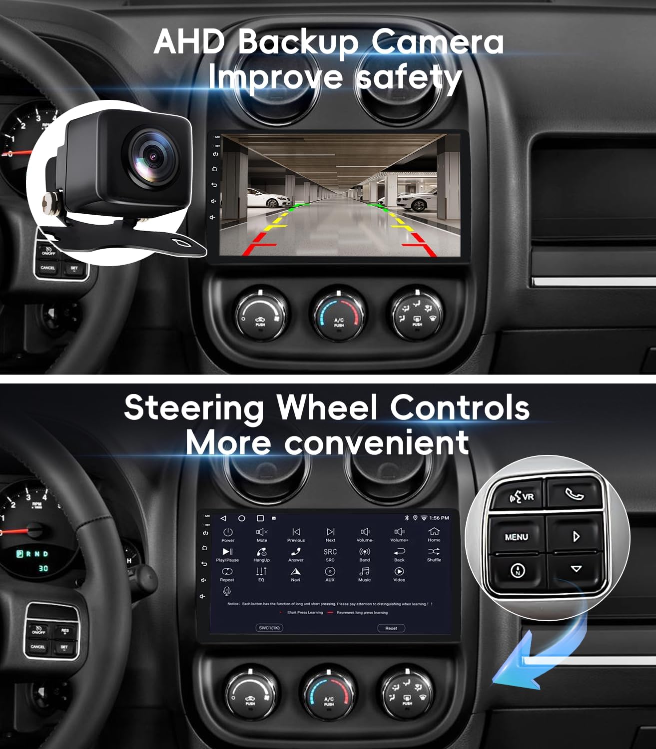 4G+64GB Android 13 Car Radio Stereo for Jeep Patriot Compass 2010-2016, 10" Touch Screen Head Unit with Android 13/CarPlay/Android Auto/GPS Navigation/Bluetooth/FM/DSP Radio/AHD Backup Camera