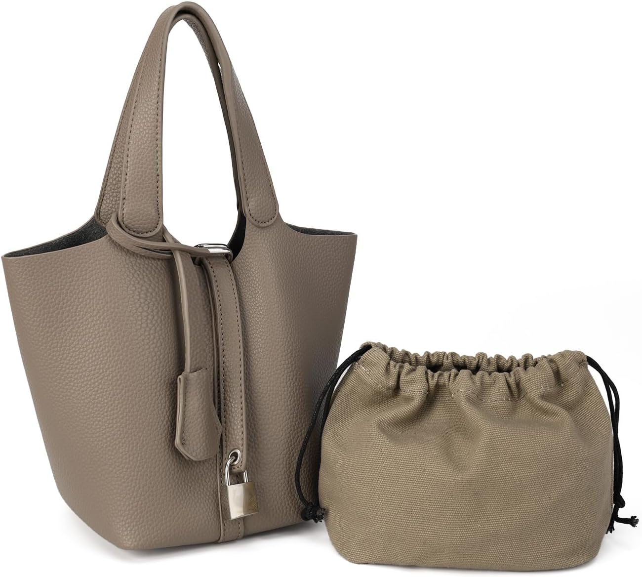 Tote Bag for Women Vegan Leather Bucket Purse for Women Top Handle Handbag Shoulder Bag with Detachable Small Purse