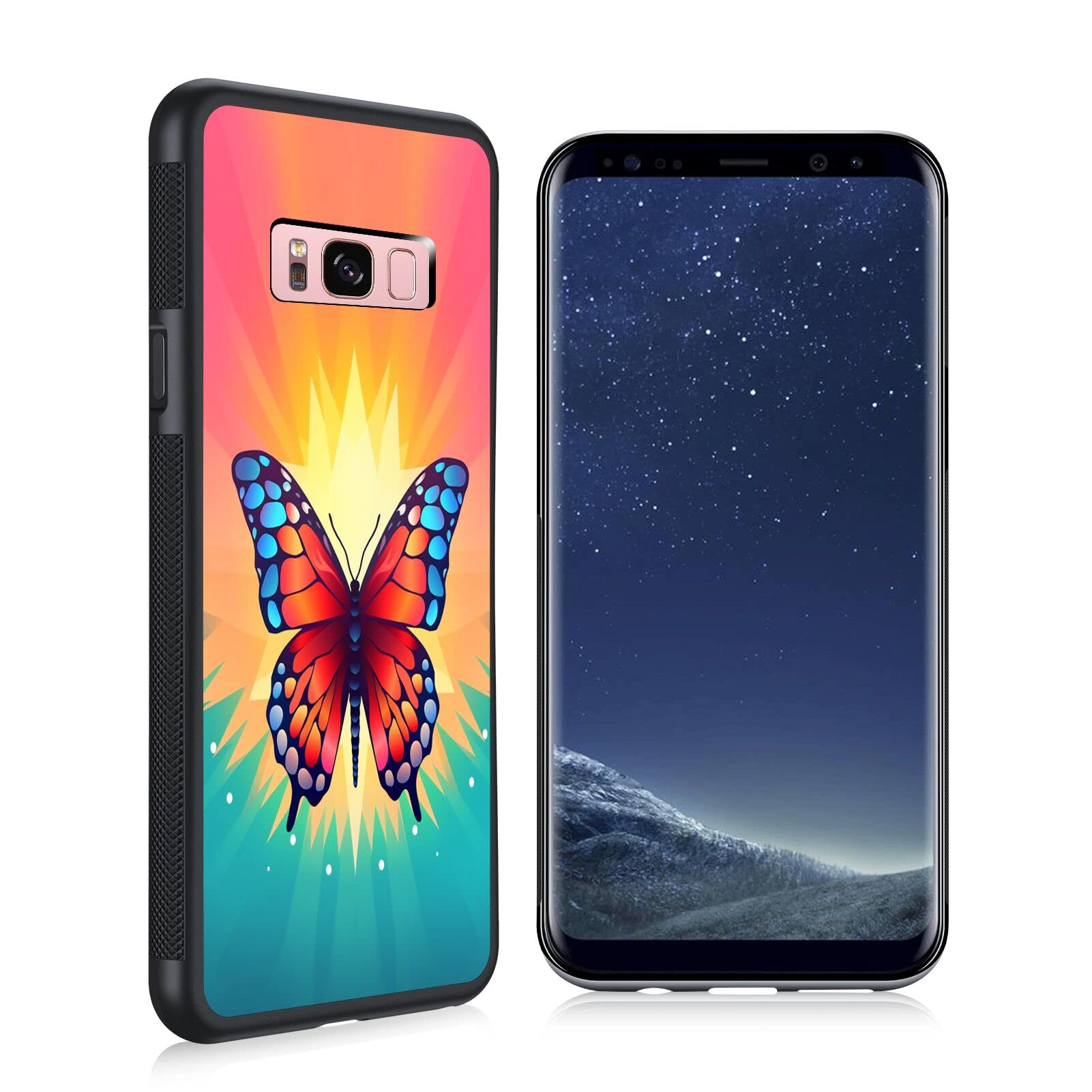 Case for Samsung Galaxy S8 Plus Colorful Butterfly Designer-107, Black Anti-Scratch Shockproof Slim Rubber Frame Mobile Cellphone Smartphone Case