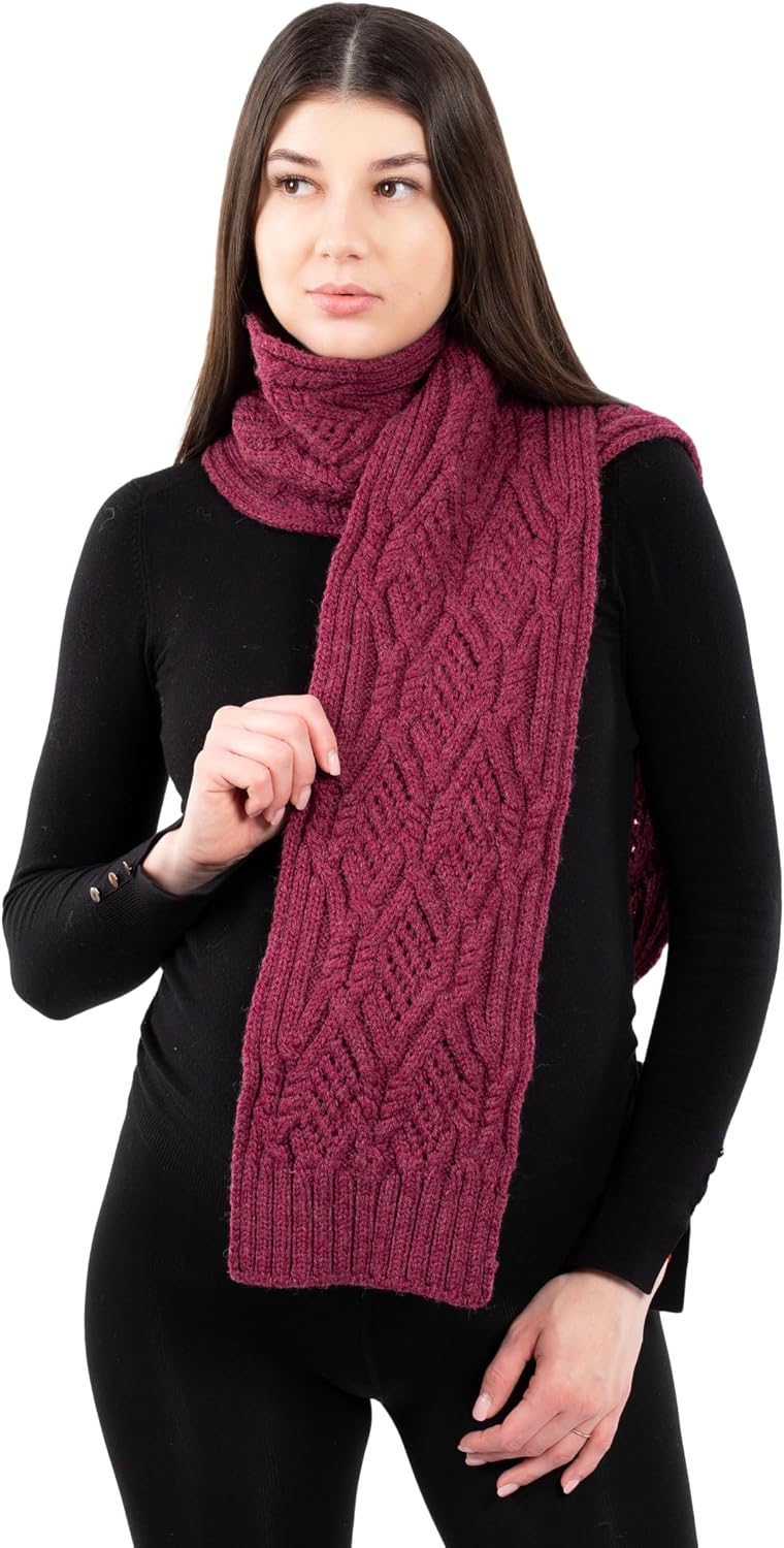 SAOL 100% Merino Wool Irish Knit Scarf for Women - One Size