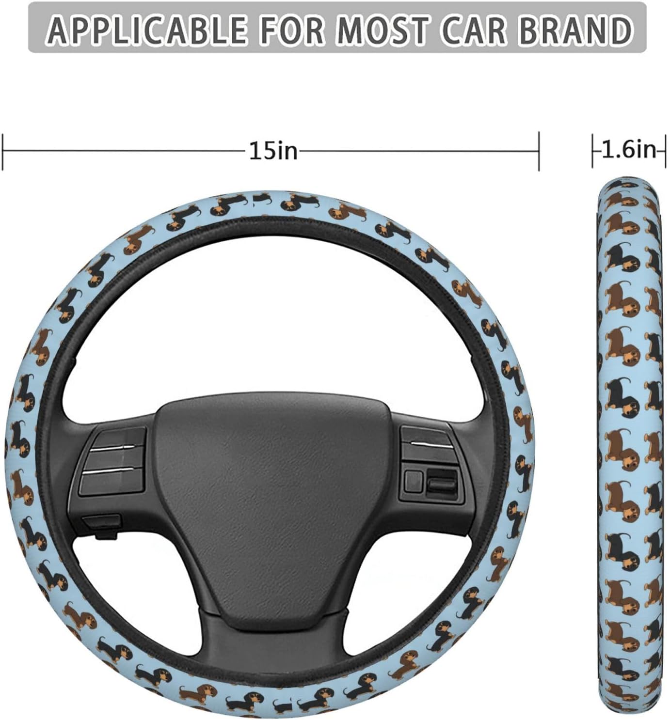 Cartoon Funny Cute Dachshunds Dog Steering Wheel Covers Anti-Slip Elasticity Car Accessories Steering Wheel Protector Universal 15 Inch for Cars SUV Vehicle Truck image 5
