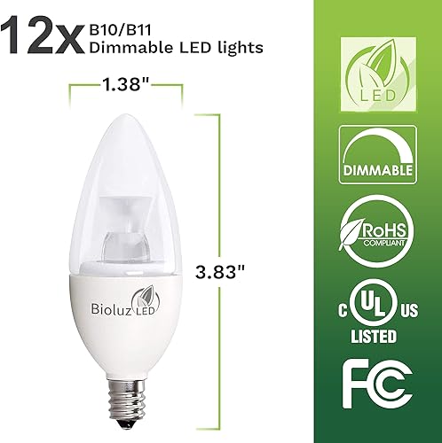 Miniatura 2 de Bioluz LED Bombilla de 40 vatios para candelabro, 4.5 W, regulables, bombillas LED C37 E12, 325 lúmenes, 120 ángulo de haz de 3000 K, bombillas LED
