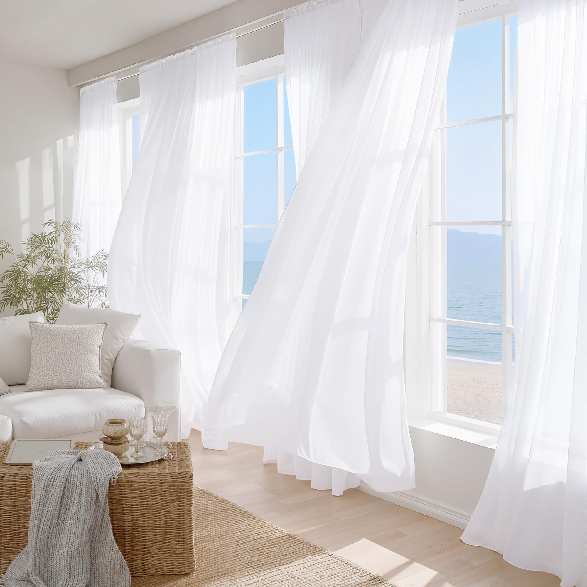 NICETOWN White Sheer 96 Inch Curtains for Living Room, W42xL96, 2 Panels