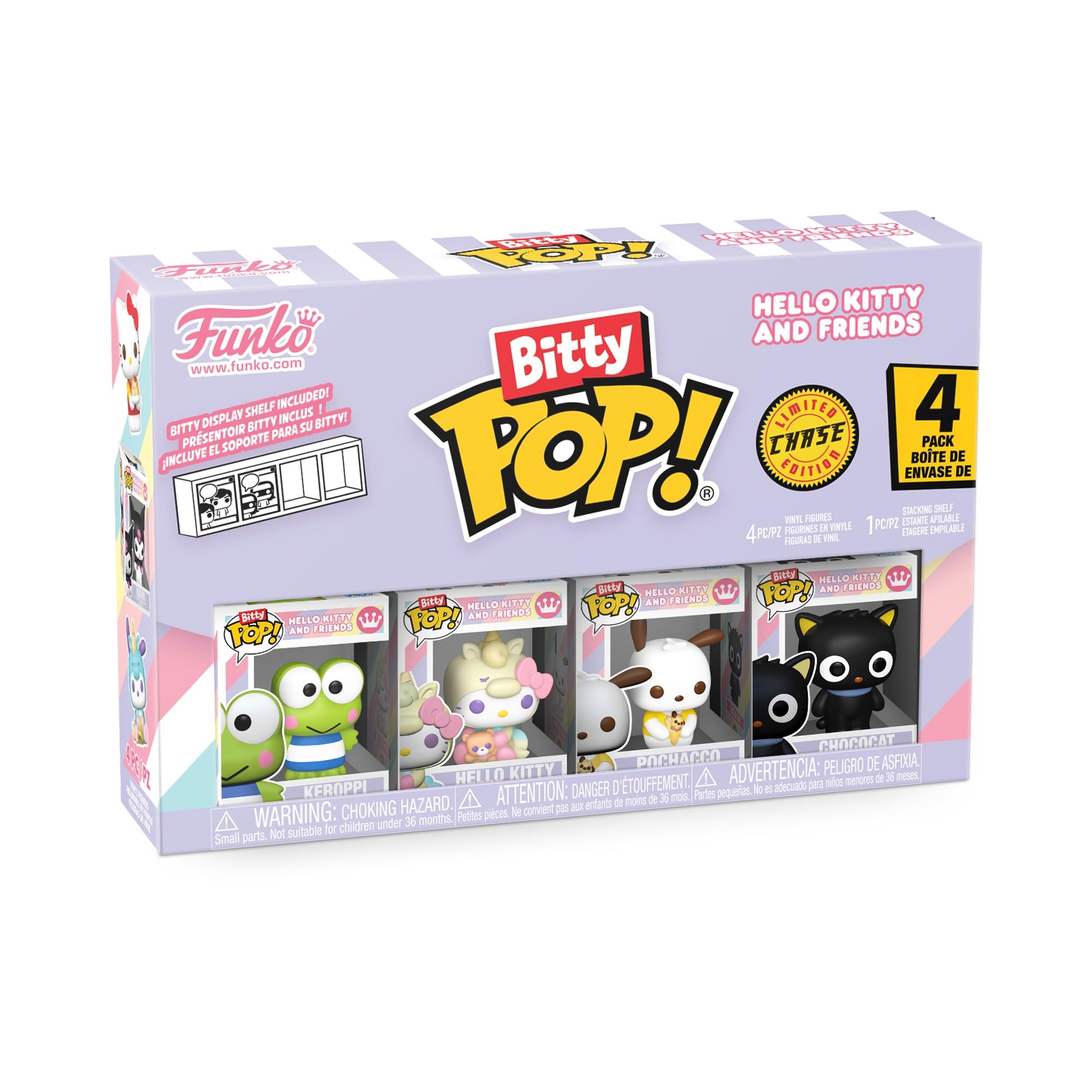 FunkoPop! Bitty: Sanrio - Keroppi, Hello Kitty (Unicorn Party), Pochacco, and Chase Mini Figure - 0.9 Inch (2.2 Cm) - Hello Kitty Collectable - Stackable Display Shelf Included - Gift Idea