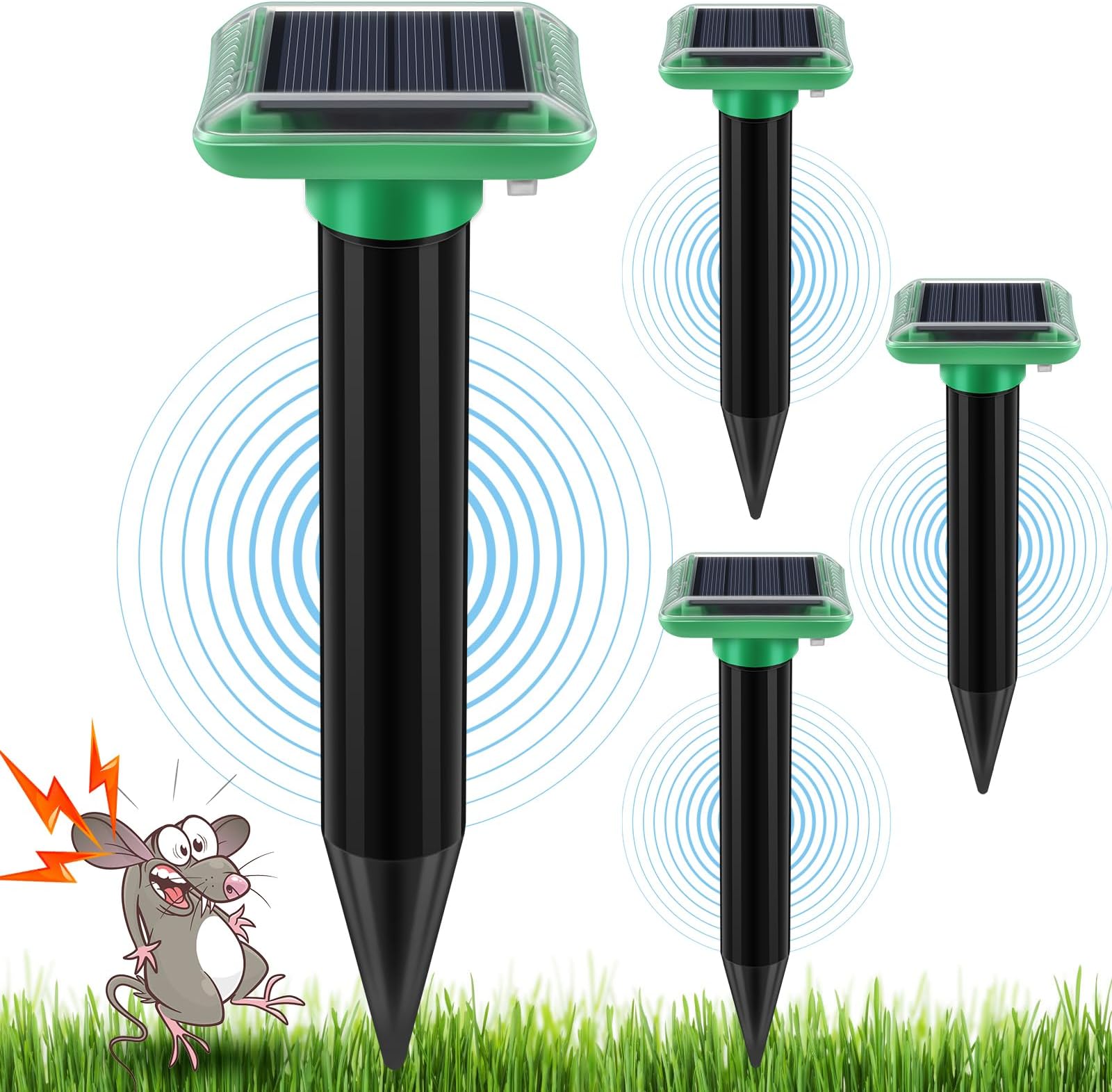 LYtech Mole Repellent 4PCS Mole Traps Solar Sonic Pest Repeller Stakes for Garden Rodent Deterrent Snake Repellent IP66 Waterproof Mole Groundhog Repellent Sonic Mole Repeller for Yard Garden Lawns