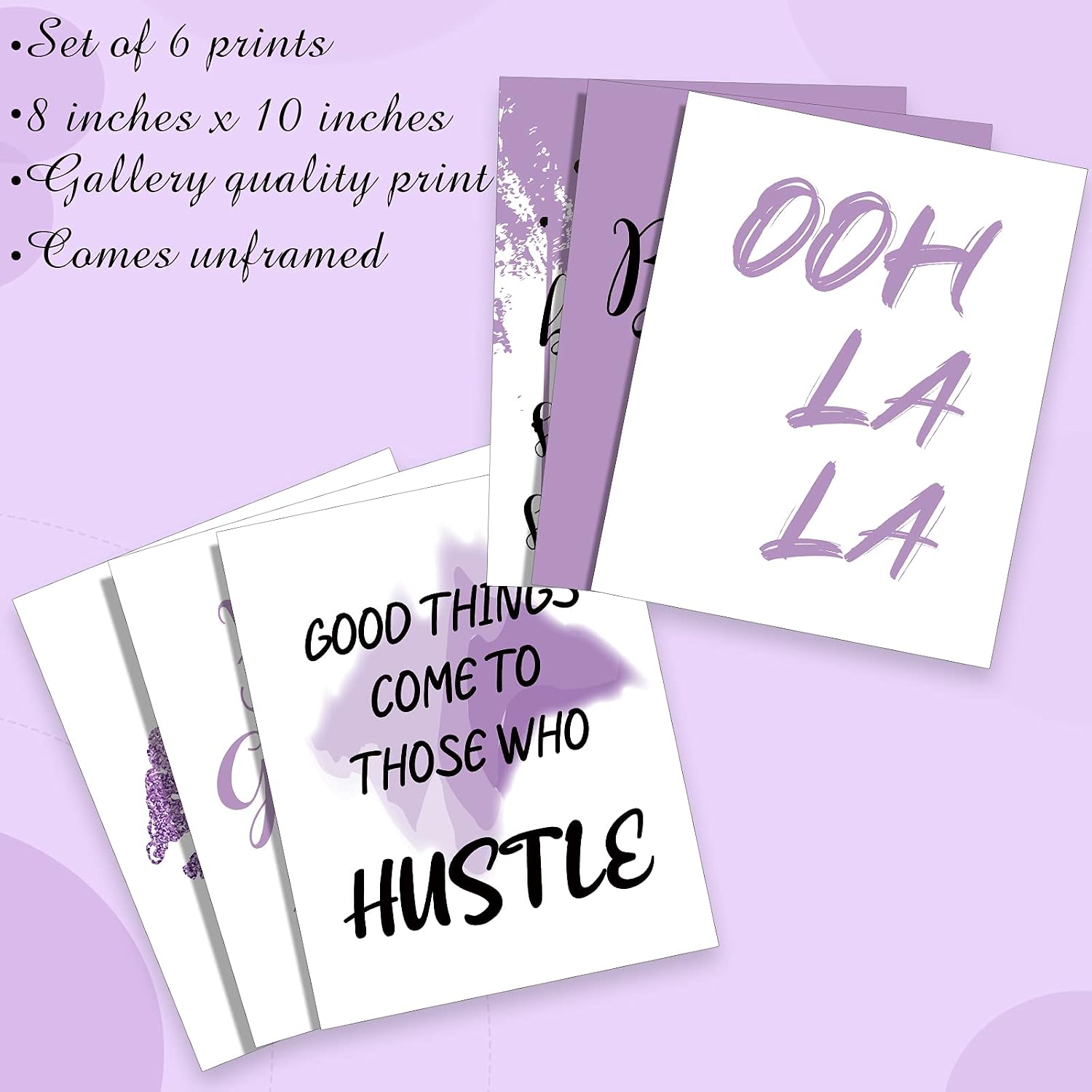 Clabby 6 Pcs Purple Wall Art Decor Posters Inspirational Wall Poster Boss Lady Motivational Saying 8" x 10" Print Decor Unframed Motivational Print for Women Bedroom Living Room