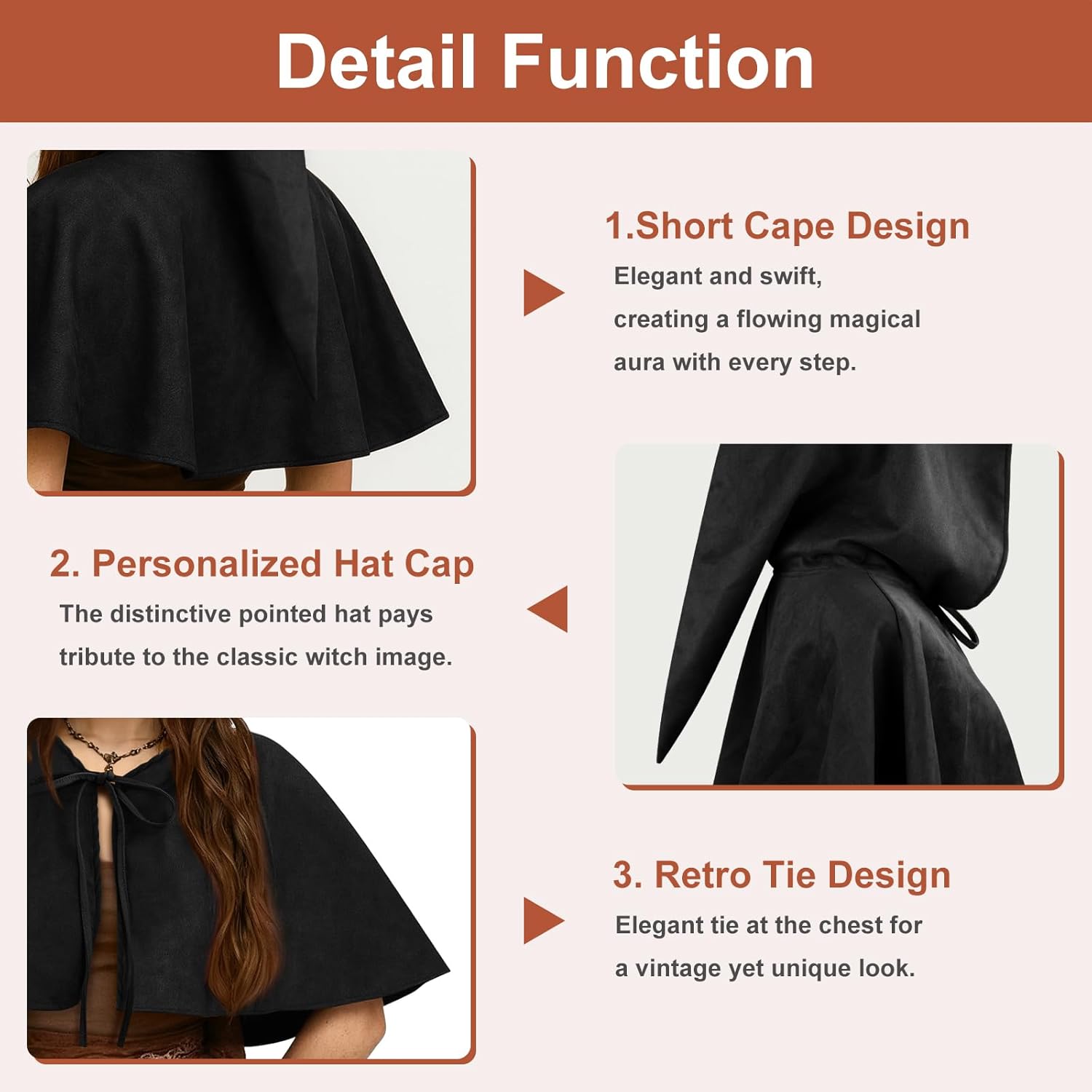 Medieval Cowl Hood for Women Men, Short Witch Cape, Velvet Hooded Cloak with Tie Closure for Halloween Cosplay Costume - Image 5