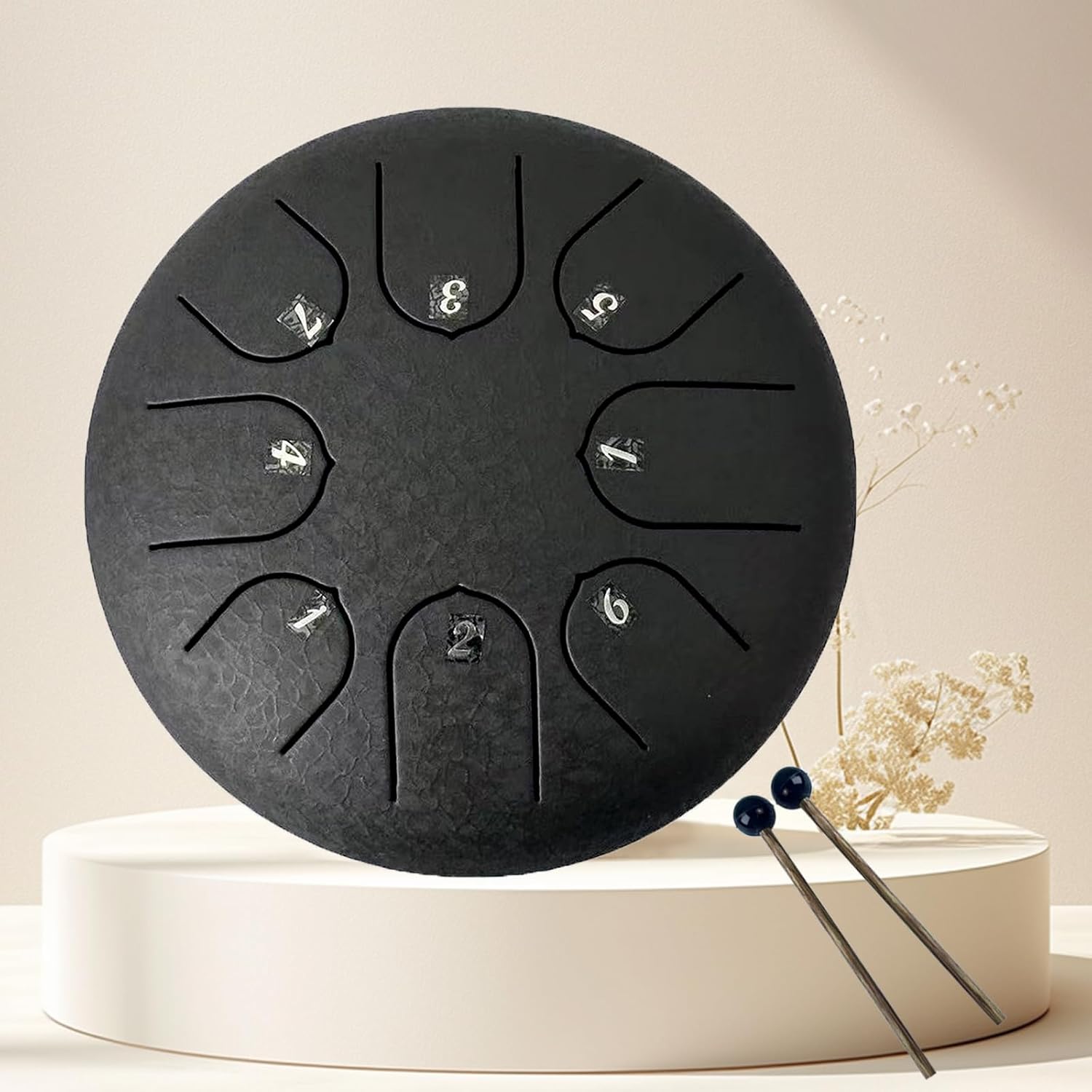 TUOKING Steel Tongue Drum 6 Inch 8 Notes D Major Rain Drum with Carry Bag,Hand pan Drum Mallet and Music Book - Perfect Zen Meditation Instrument, Gift for Beginners & Adults(Black)