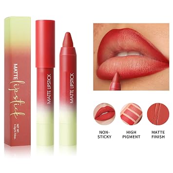 2PCS Matte Lipstick Crayon Set for Women, Longwear Waterproof Velvet Lip Crayons, Matte lipstick Smudge Proof,Women's Long Lasting Lip Makeup(Set 01#+05#)