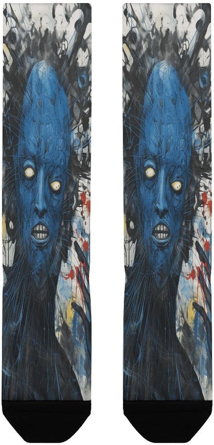 Abstract Blue Painting Crew Socks Calf Socks Athletic Crew Sock