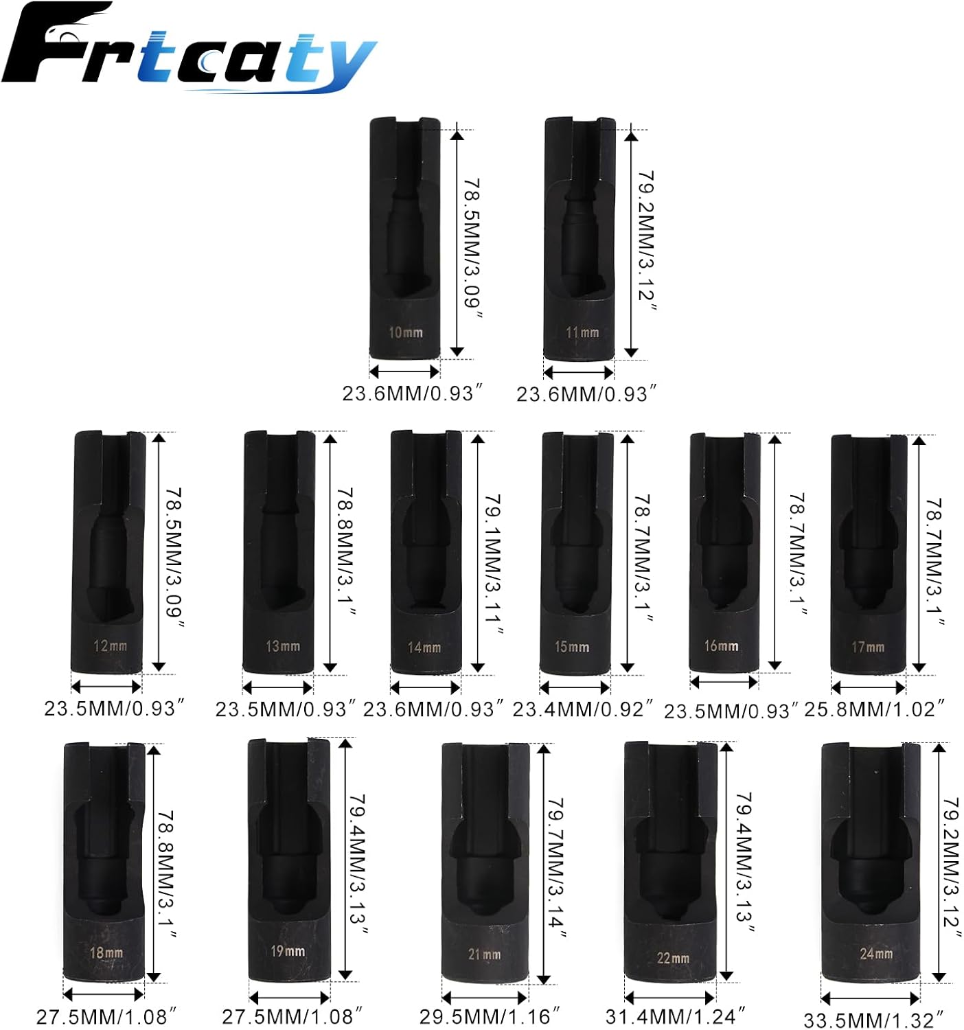 13-Piece Professional Flare Nut Socket Set 1/2" Drive-Cr-V Steel Thin Wall Design for Brake Lines & Fuel Systems |SAE 8mm-24mm| ASME Certified Automotive Repair Tools with Anti-Slip Grooves