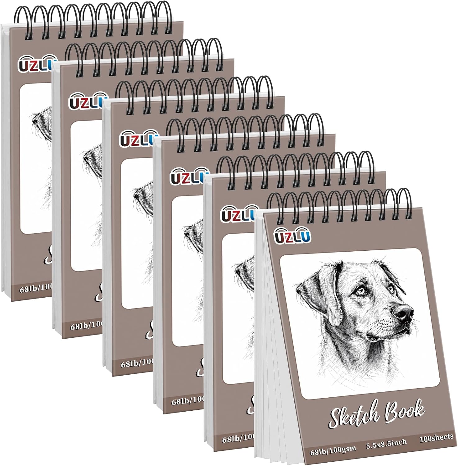 UZLU 6-Pack Sketchbooks Bulk 5.5x8.5in 600 Sheets Acid-Free 100gsm Spiral Bound Drawing Pads for Artists Beginners