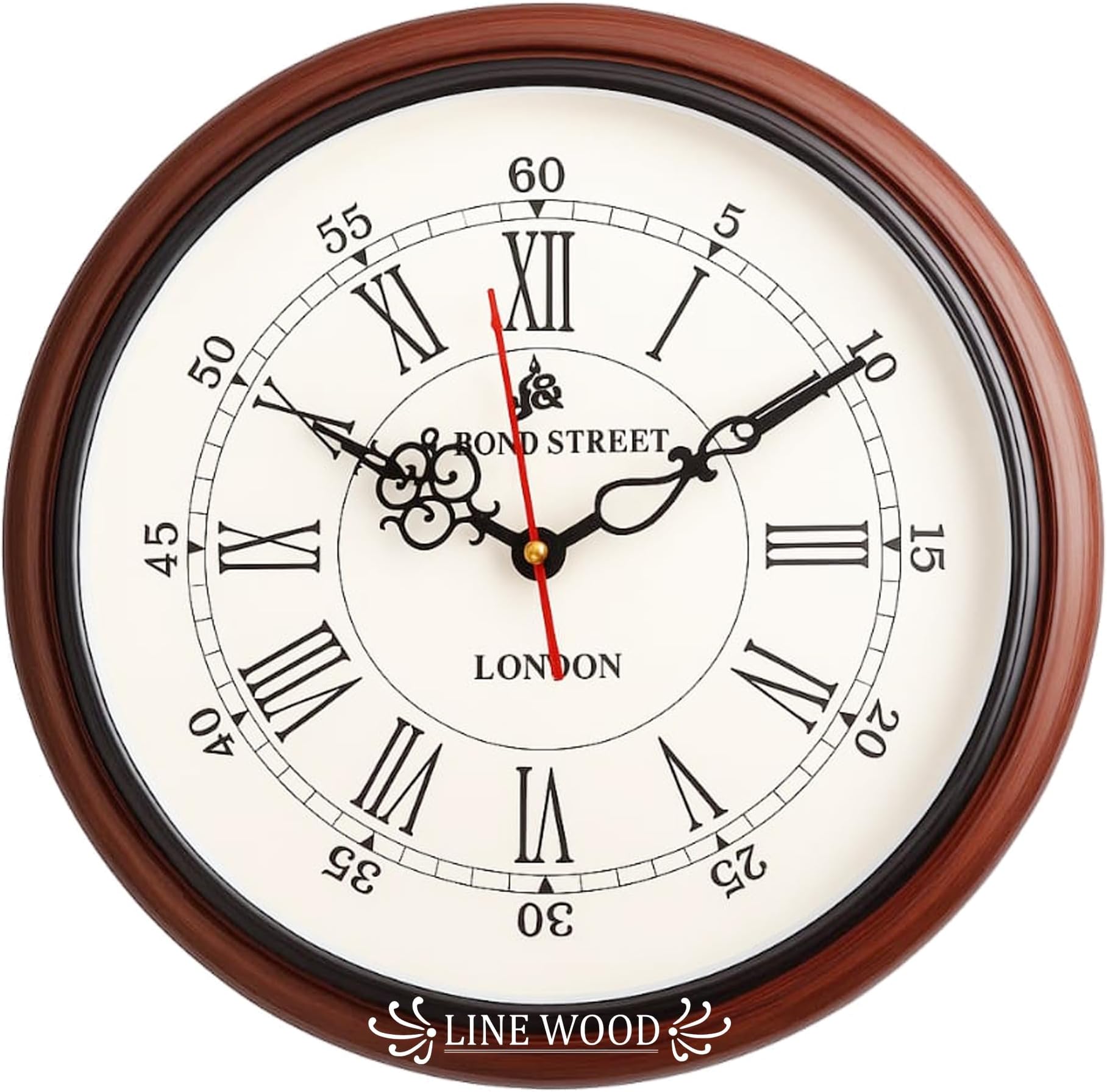 Handmade Vintage Wooden Wall Clock Round Shape Antique Brown Finish, for Home, Office, Living Room, Bedroom, Hallway, Kitchen & Study Decor Gift (Bond Street)