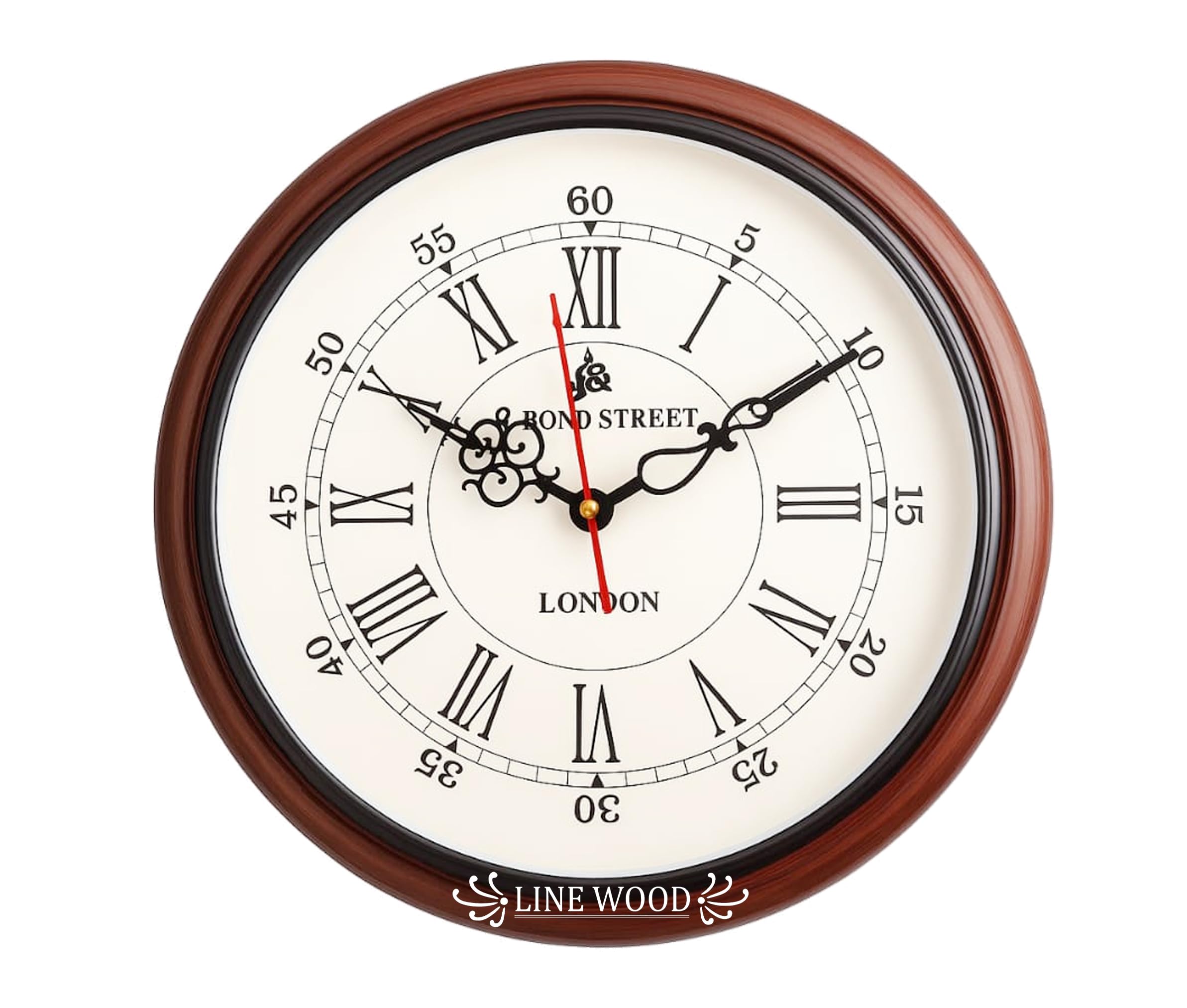 Handmade Vintage Wooden Wall Clock Round Shape Antique Brown Finish, for Home, Office, Living Room, Bedroom, Hallway, Kitchen & Study Decor Gift (Bond Street)