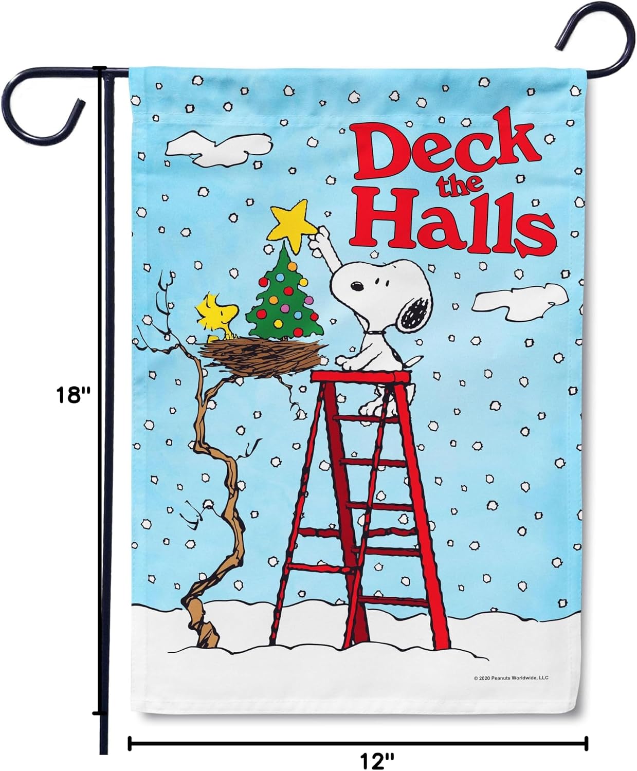 Flagology, PEANUTS®, Deck the Halls Snoopy and Woodstock – Garden Flag 12" x 18", Officially Licensed PEANUTS®, Christmas