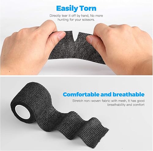Miniatura 4 de Vendaje autoadhesivo transpirable y cohesivo para lesiones deportivas, muñecas, esguinces de tobillo (negro, 3 pulgadas (paquete de 8))