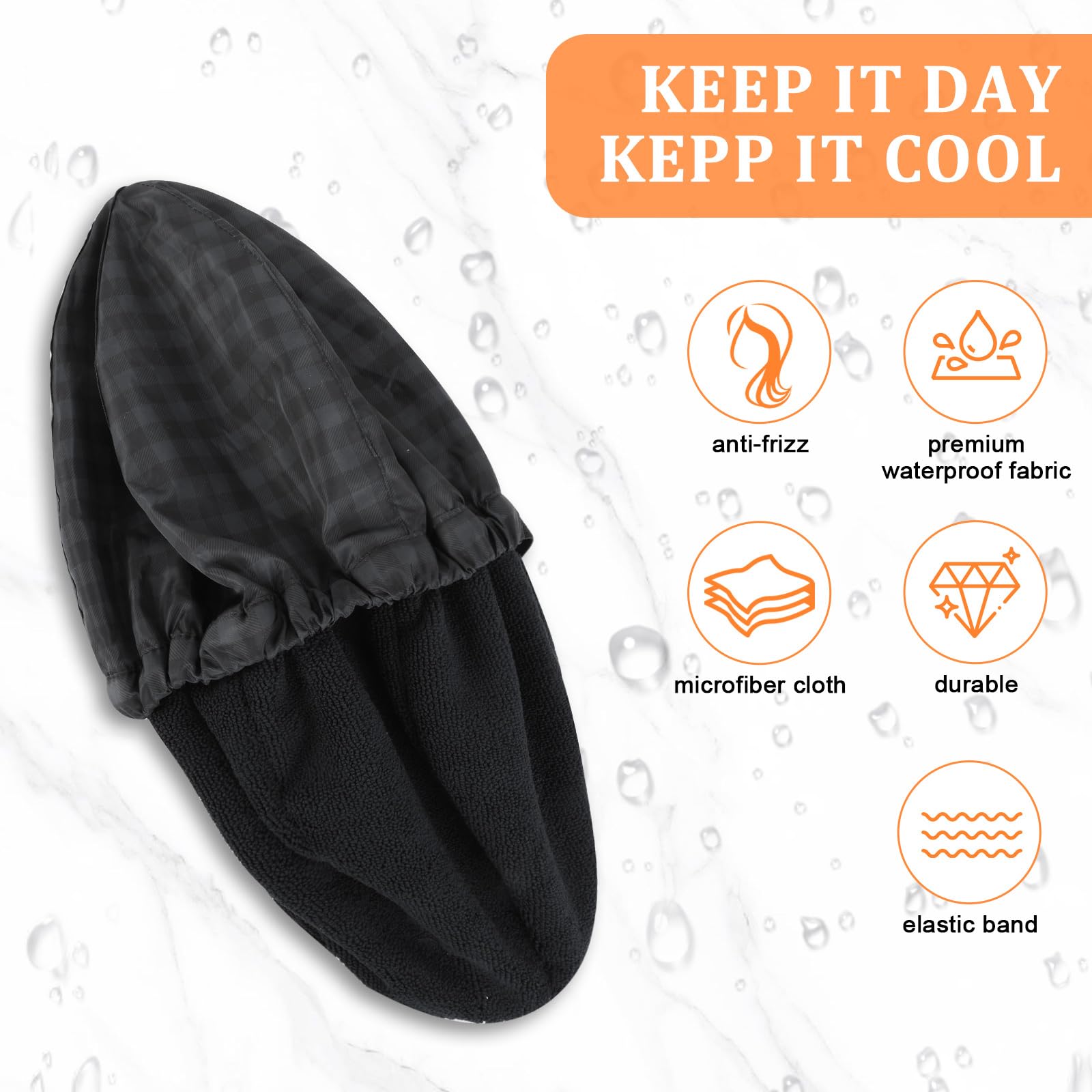 Ymapinc Large Shower Cap Men, Reusable Waterproof Black Shower Cap, Adjustable Reversible Terry Lined, Elastic Band - Image 2