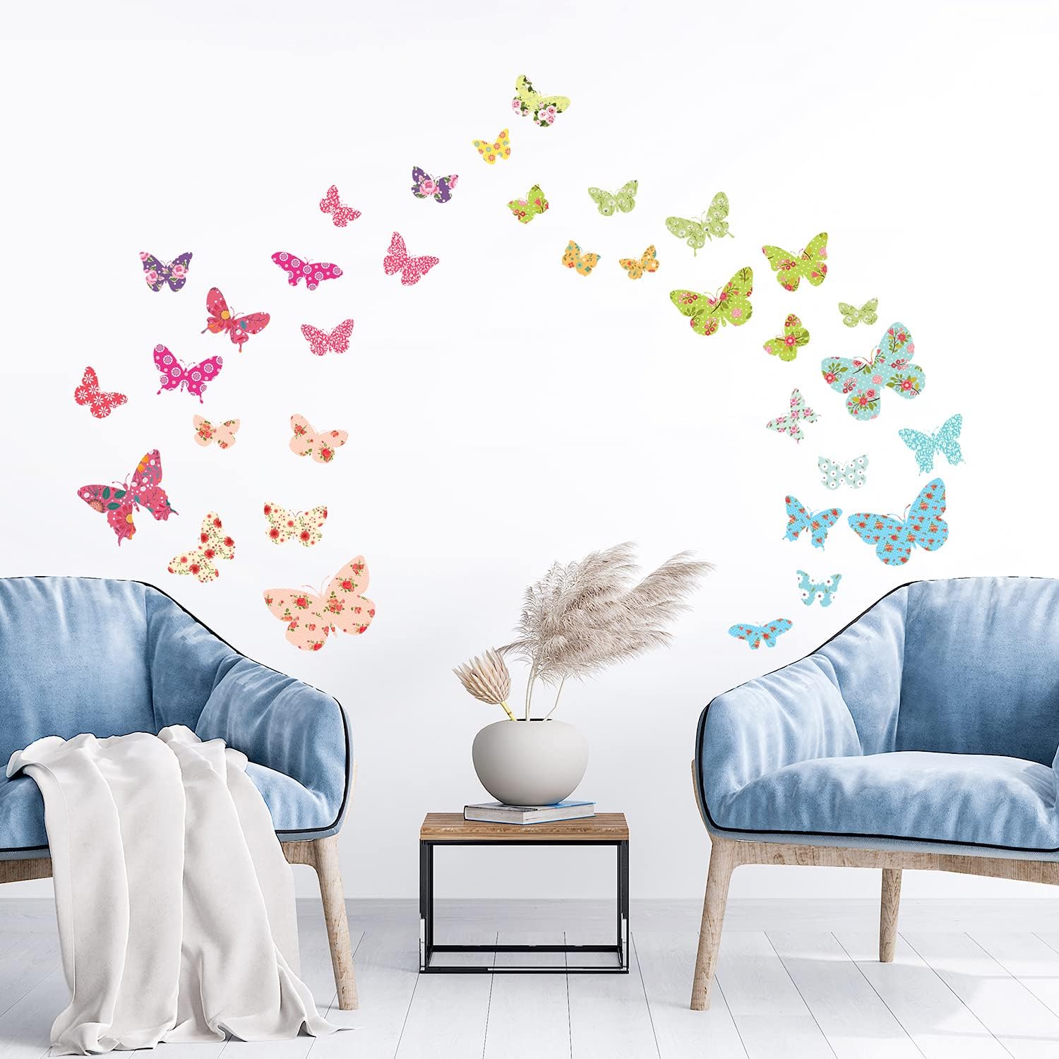 DECOWALL DW-1408 Patterned Butterflies Kids Wall Stickers Wall Decals Peel and Stick Removable Wall Stickers for Kids Nursery Bedroom Living Room d?cor
