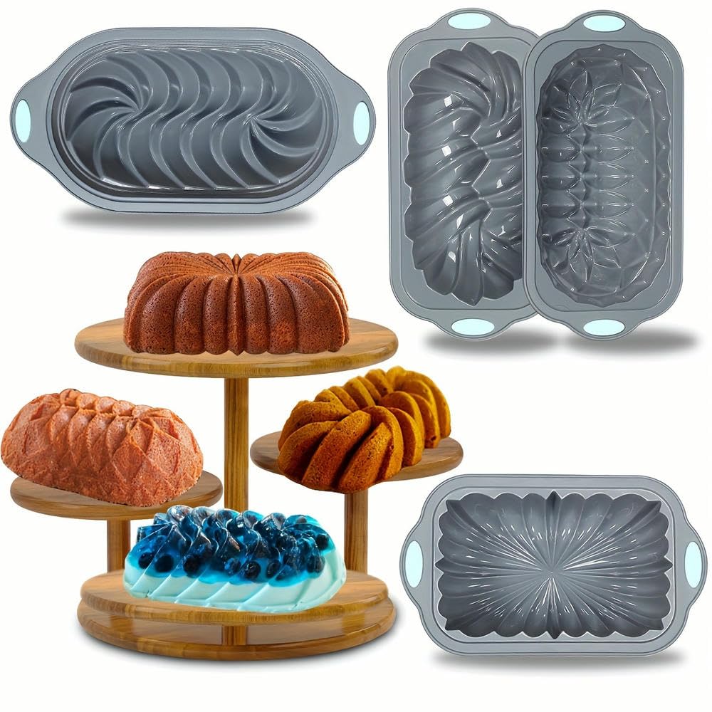 NYSDM 4-Pack Silikon Kuchenformen Antihaft geriffelte Rohrformen Backen Kuchen Brownies Flan Hackbraten Krone Nest Spirale Geflochtene Formen