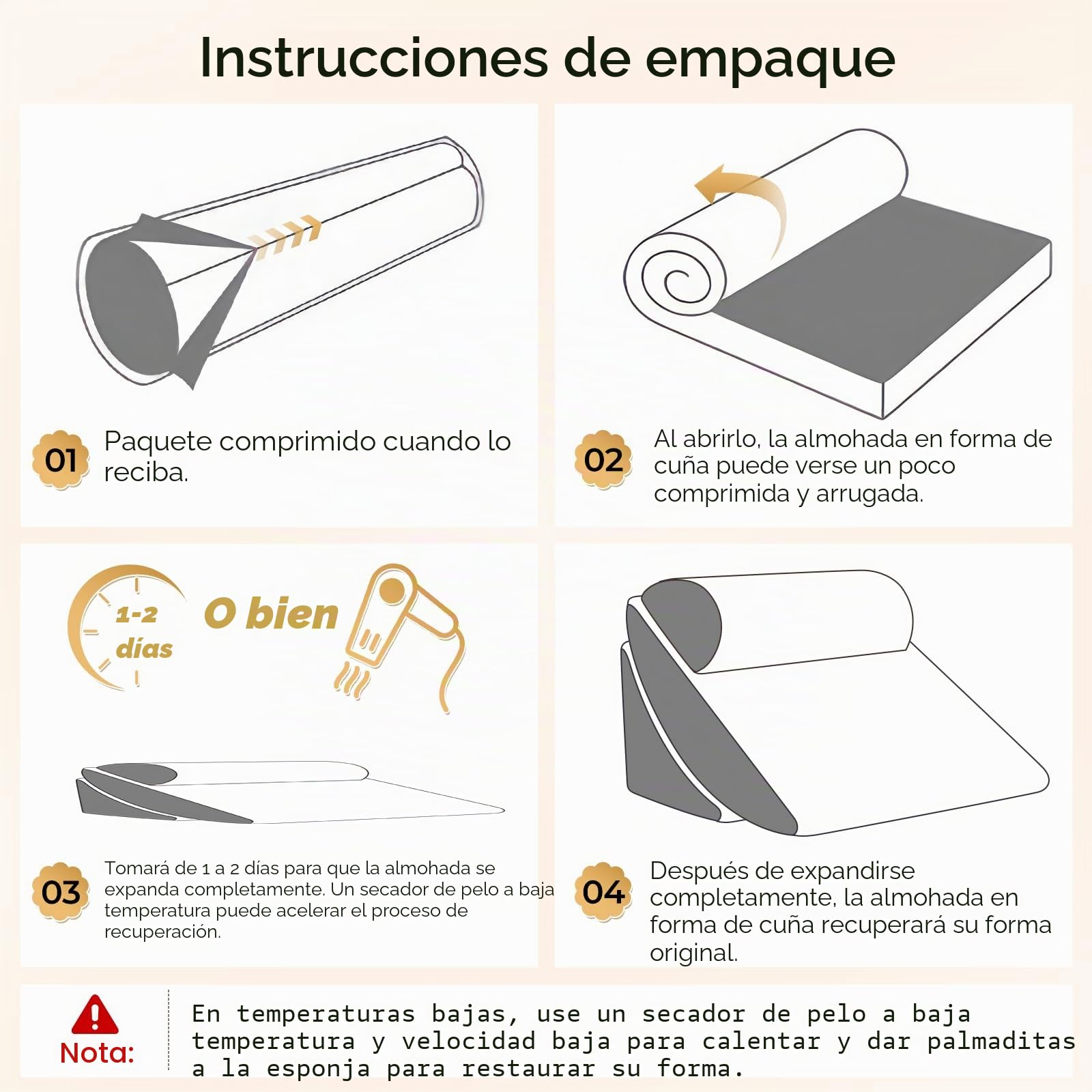 Juego de 4 Almohadas de Cuña Ortopédicas, Cojines de Cuña de Espuma Viscoelástica para Apnea del Sueño, Acidez Estomacal, Elevación de Piernas, Cojines de Lectura Ergonómicos Dormir Piernas y Rodillas