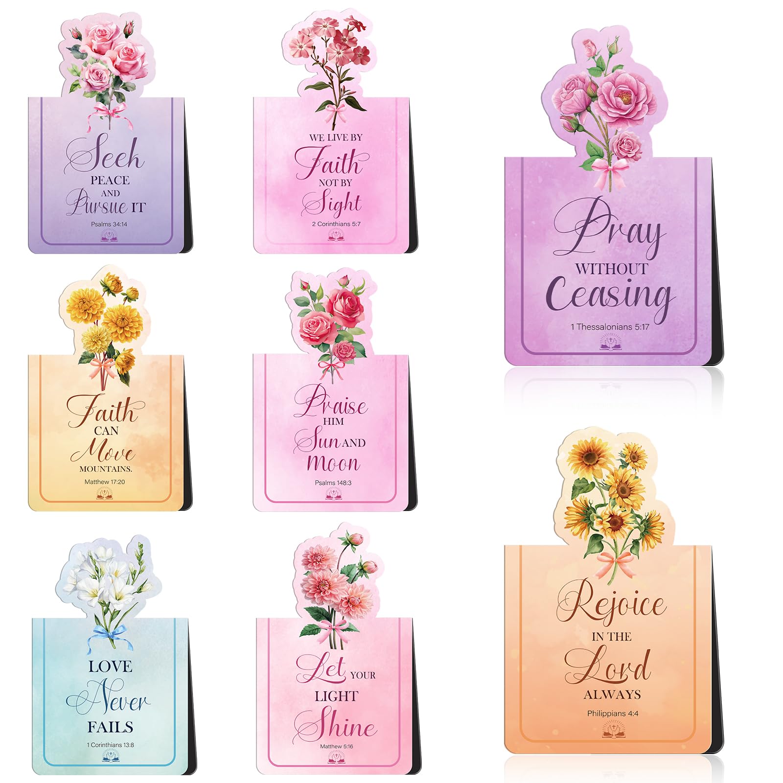 Wxiben Bible Verse Magnetic Bookmark - 8 Pcs Inspirational Quotes Scripture Book Mark Magnets Christian Floral Bookmarks Magnetic Positive Book