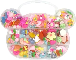 CiCy 100pcs Resin Cartoon Flatback Charms Set Mixed Slime Charms Resin Cabochons Making Supplies with Bear Container for DIY Crafts Scrapbooking Jewelry Making, Muti-Color, 16-26mm