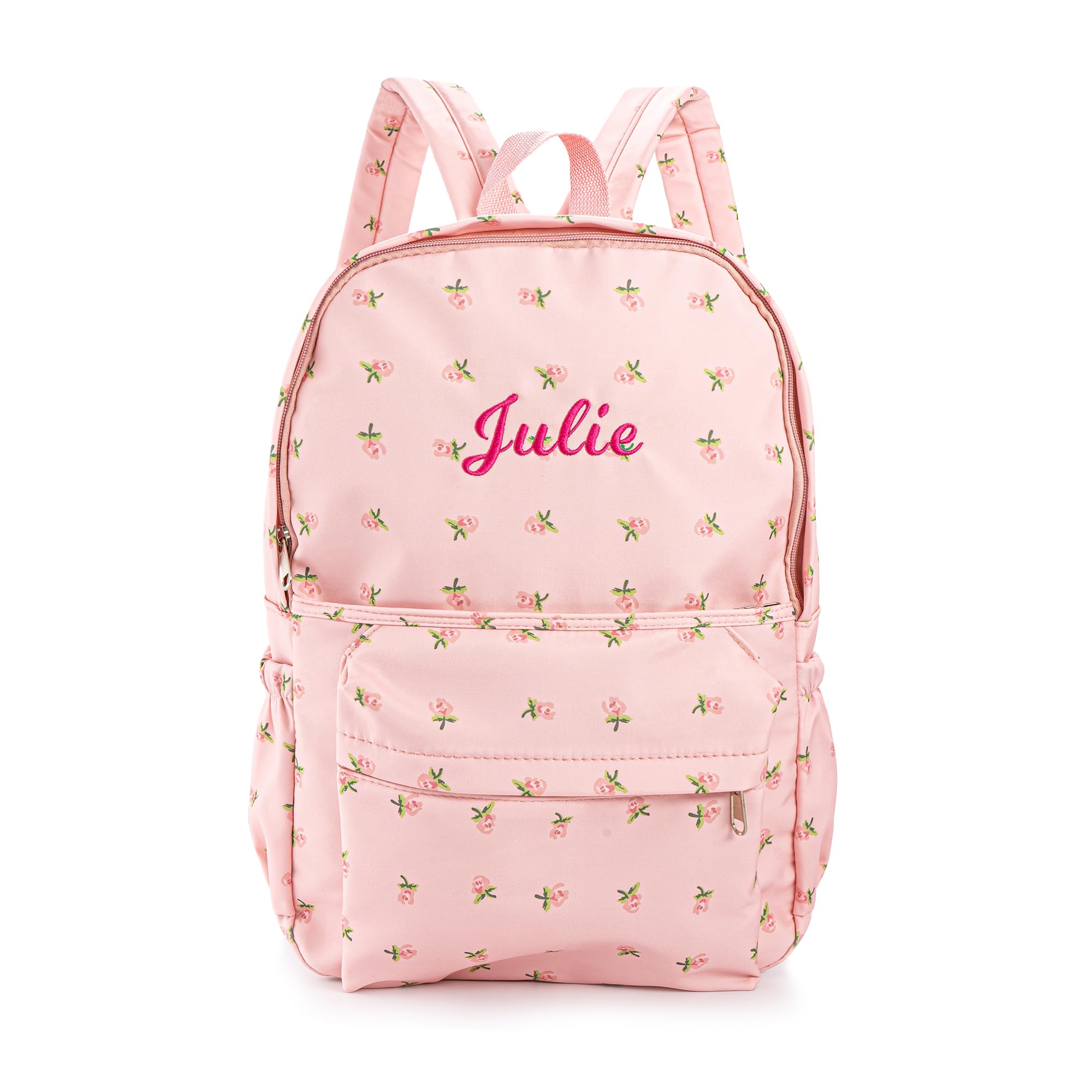 MT WORLD Floral Backpack Personalized Daycare Backpack with Name 16inch Flower Daypack with 2 Side Pockets & Spacious Interior Custom Daycare Bag for Overnight Daily Activities Birthday Gifts (Pink)