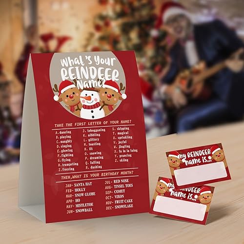 Miniatura 4 de What Your Reindeer Name Game, juegos de fiesta de Navidad, 50 etiquetas de nombre y un letrero, juegos de fiesta de cumpleaños, juegos de baby