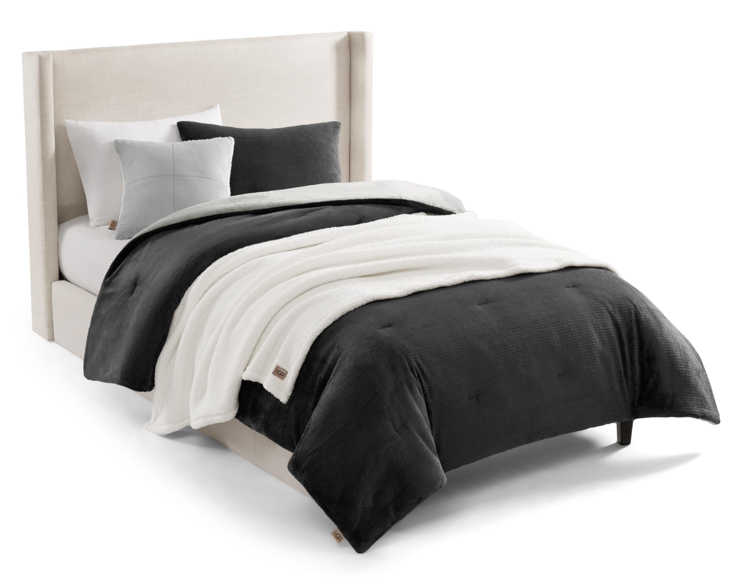 UGG Remina Twin Comforter Set 4 Piece Bed in a Bag with Throw Blanket, Decorative Pillow Sham and Reversible Comforter Hypoallergenic Luxury Bedding, Machine Washable, Twin XL, Charcoal Grey