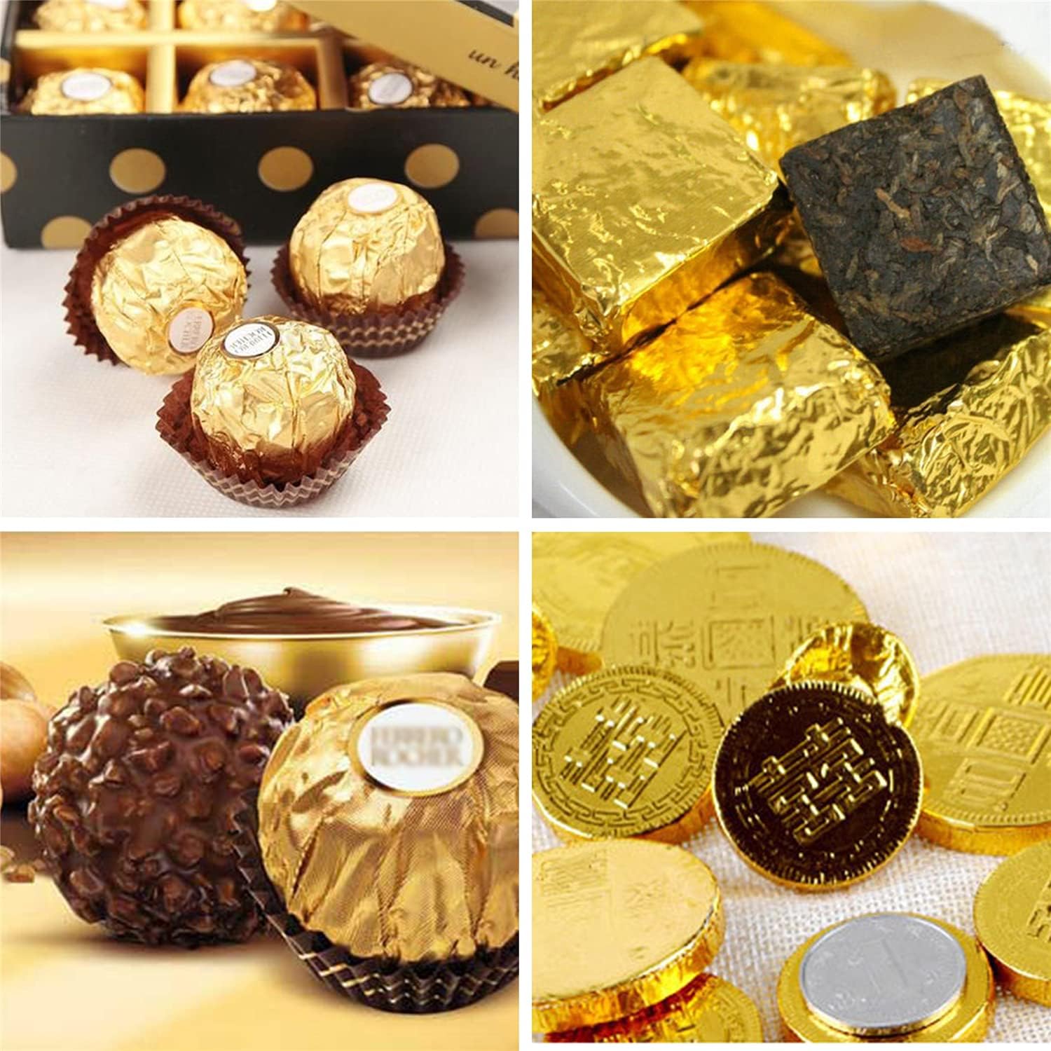 200PCS Foil Candy Wrappers, 3.9x3.9 inches Golden Aluminium Candy Wrappers Square Chocolate Molds Sugar Tin Foil Wrappers for DIY Candy Chocolate Packaging by Party Wedding Birthday