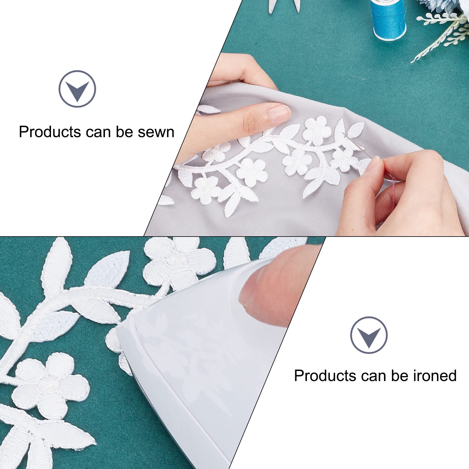 PH PandaHall 4 Pz Fiori Toppe Termoadesive, 2 Stili Ricami Bianchi Applique Patch Decorative Patch Ricamate Per Stoffa Fai Da Te Jeans Cappelli Camicette Camicette Abito Da Ballo Da Sposa Cucito