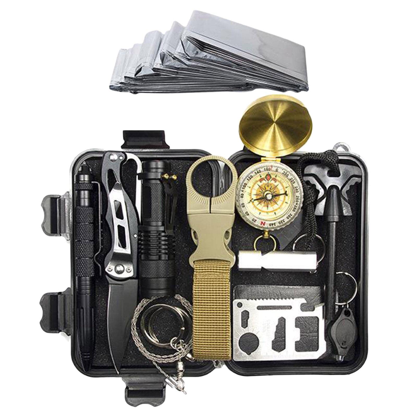 Outdoor Survival Kit-Blanket, SOS Whistle, Wire Saw, Bottle Clip, Flashlight-Sporting Goods - Outdoor Sports - Camping & Hiking - Emergency Gear - Other Emergency Gear-image-30