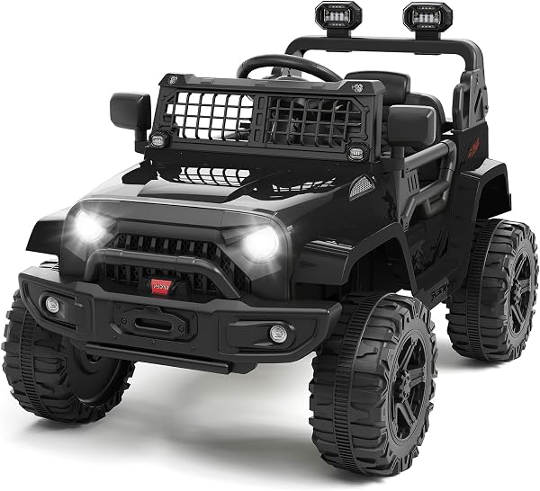 Hetoy Electric Car for Kids, 12V Electric Vehicles with Remote Control, Spring Suspension, LED Lights, Bluetooth, 3 Spee