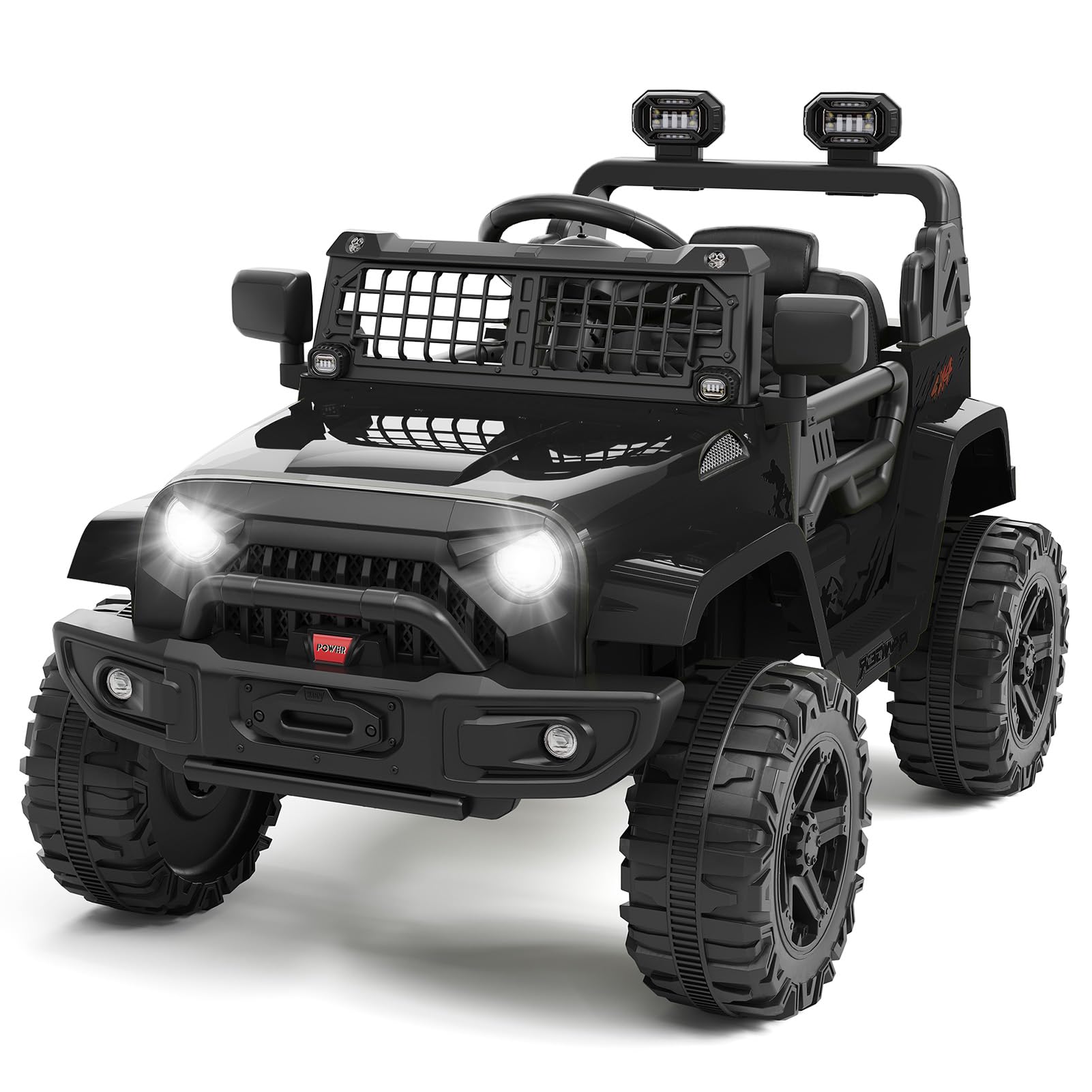 Hetoy 12V Ride on Toys with Parent Remote Control Toddler Electric Vehicle with Spring Suspension, LED Lights, Bluetooth, Music Player, 3 Speeds Ride on Car Truck for Kids Age 3-8 (Black)