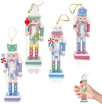 Color Wooden Nutcracker Soldier for Christmas,4Pcs 12.5cm Wooden Figure Ornament,Christmas Tree Tabletop Decoration,Small Nutcracker Soldier Puppet Doll Pendant Hanging for Tree Xmas Gift Indoor Decor