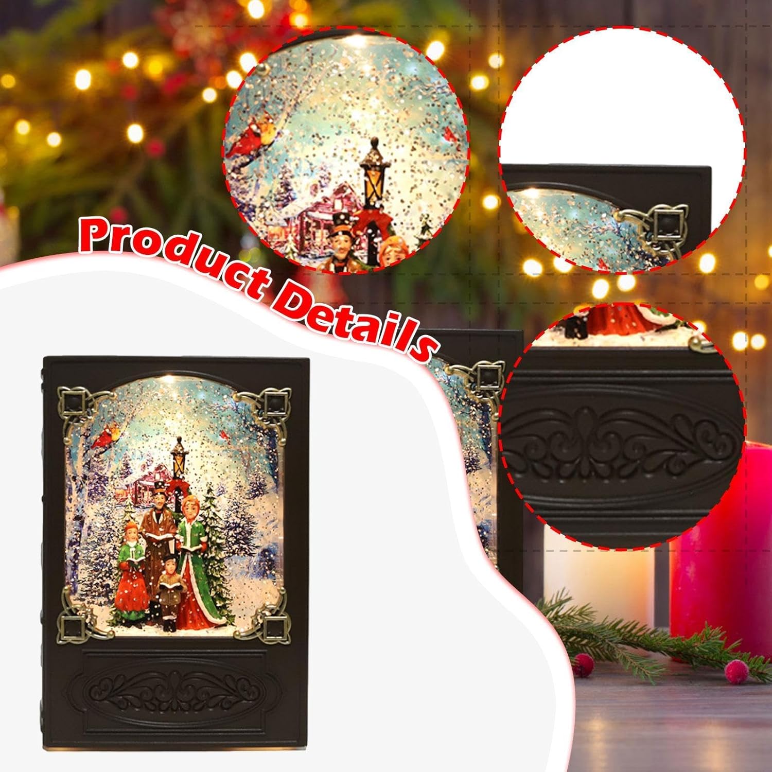 クリスマスブック スノードーム ホリデーデコレーション ナイトライト 棚 パーティー オフィス用