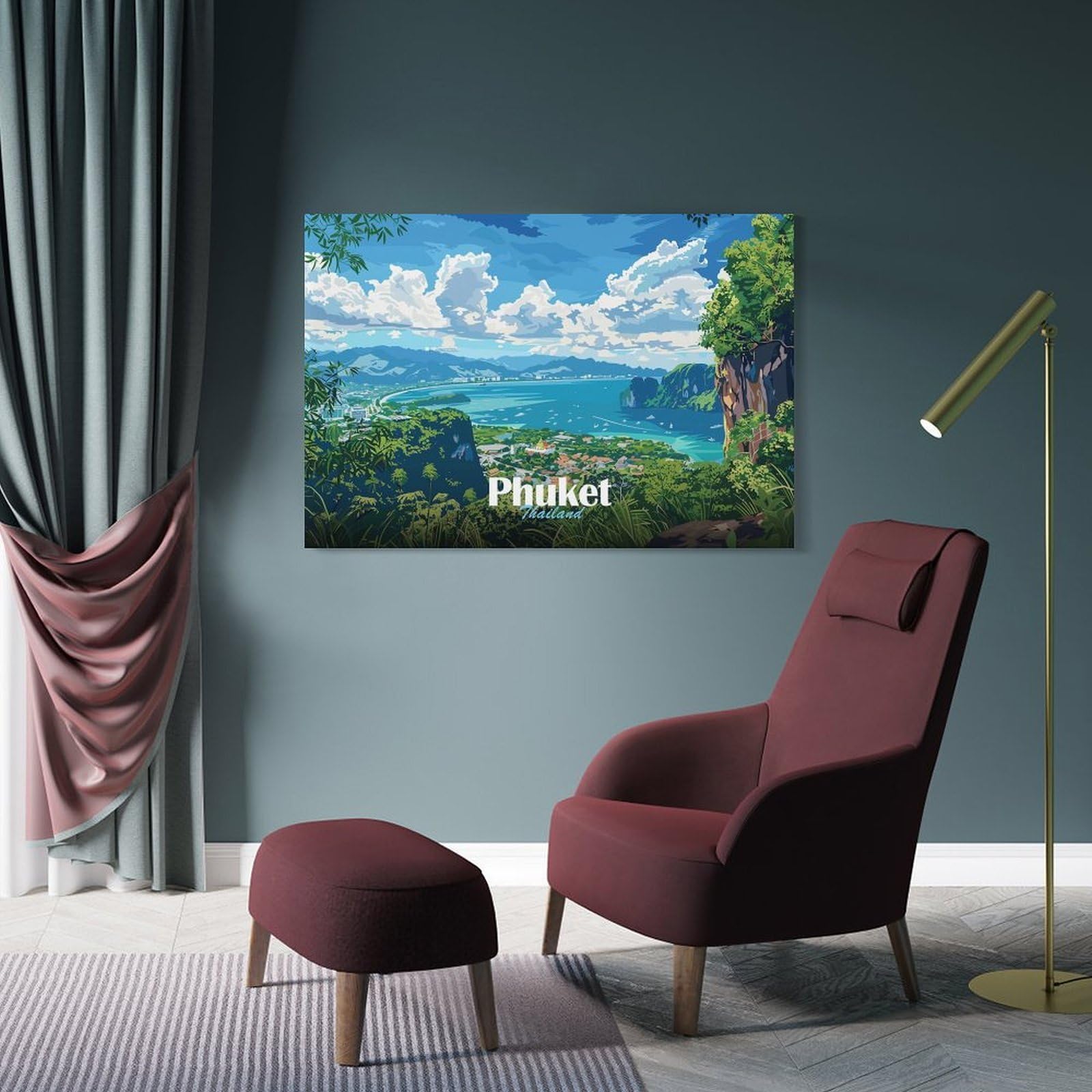 Junmoney Frame-Style-18 Canvas Wall Art Phuket Island Landscape, 24X36inch(60X90cm), For Lounge, Study, Hallway Or Flat Walls, Canvas Wall Art That Fits Changing Layouts