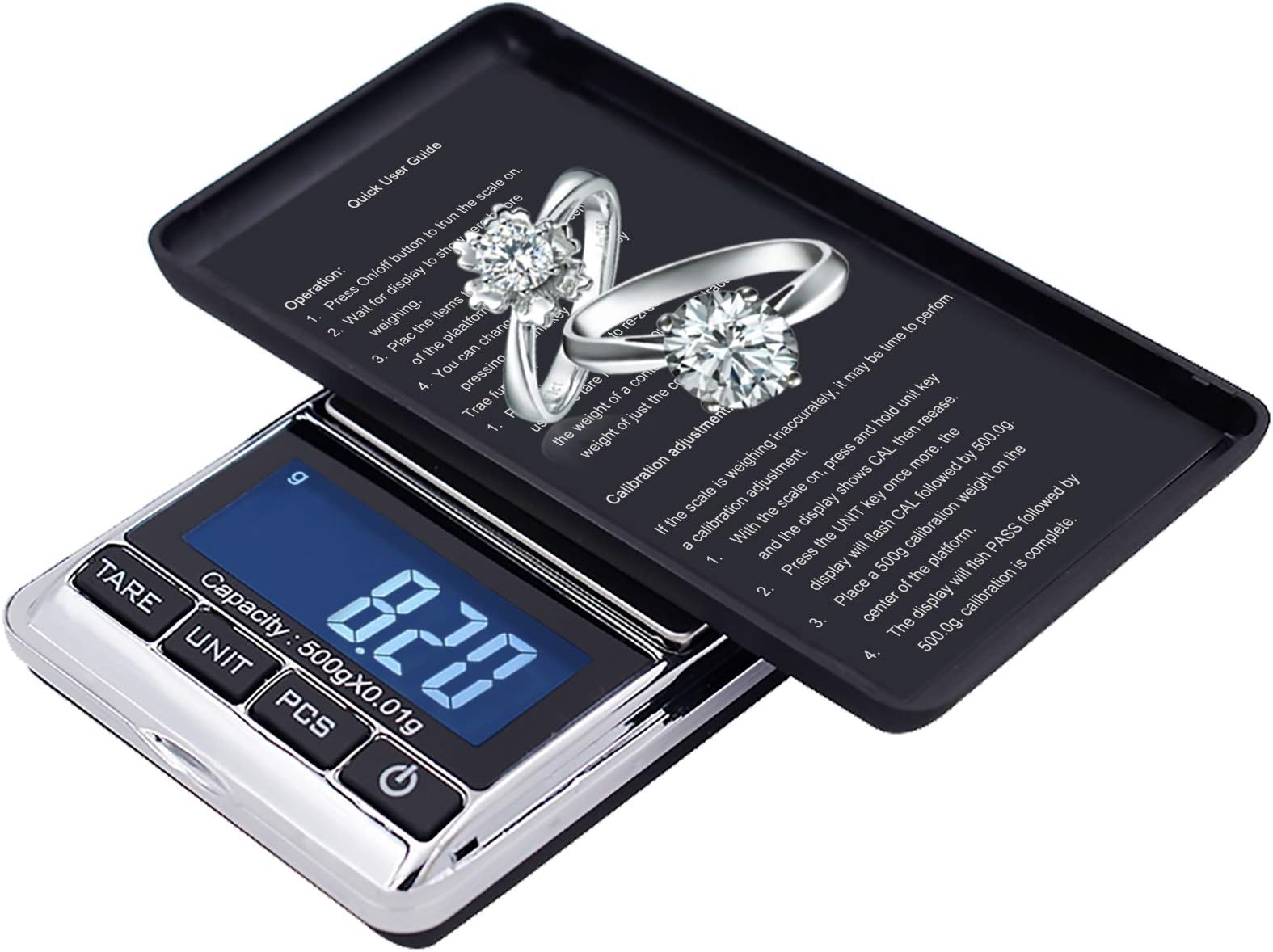 Ataller Digital Pocket Scale, 200g/0.01g Precision Portable Jewelry Scale, Mini Electronic Gram Weight Scales, Tare, Auto Off, Stainless Steel, White Backlit Display