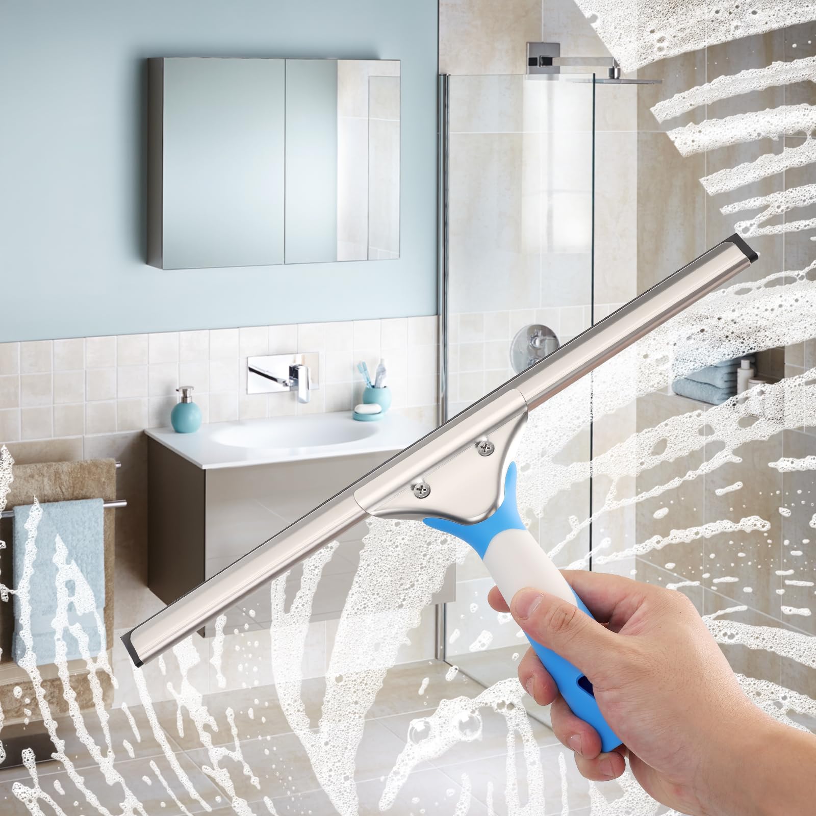 Mitclear Limpiacristales Profesional(15cm), Limpiador de Ventanas de Acero Inox, Escobilla con Hoja de Silicona, Kit de Escobilla Limpiador de Cristales para Ducha Cristal Espejo Puerta Coche Azulejos