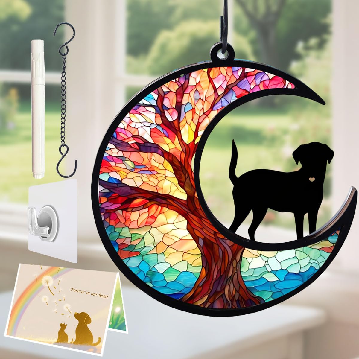 Agoumlux Dog Angel Memorial Suncatcher with Rainbow Bridge Poem Card, Pet Sympathy Gifts for Loss of Dog, Life tree and dog