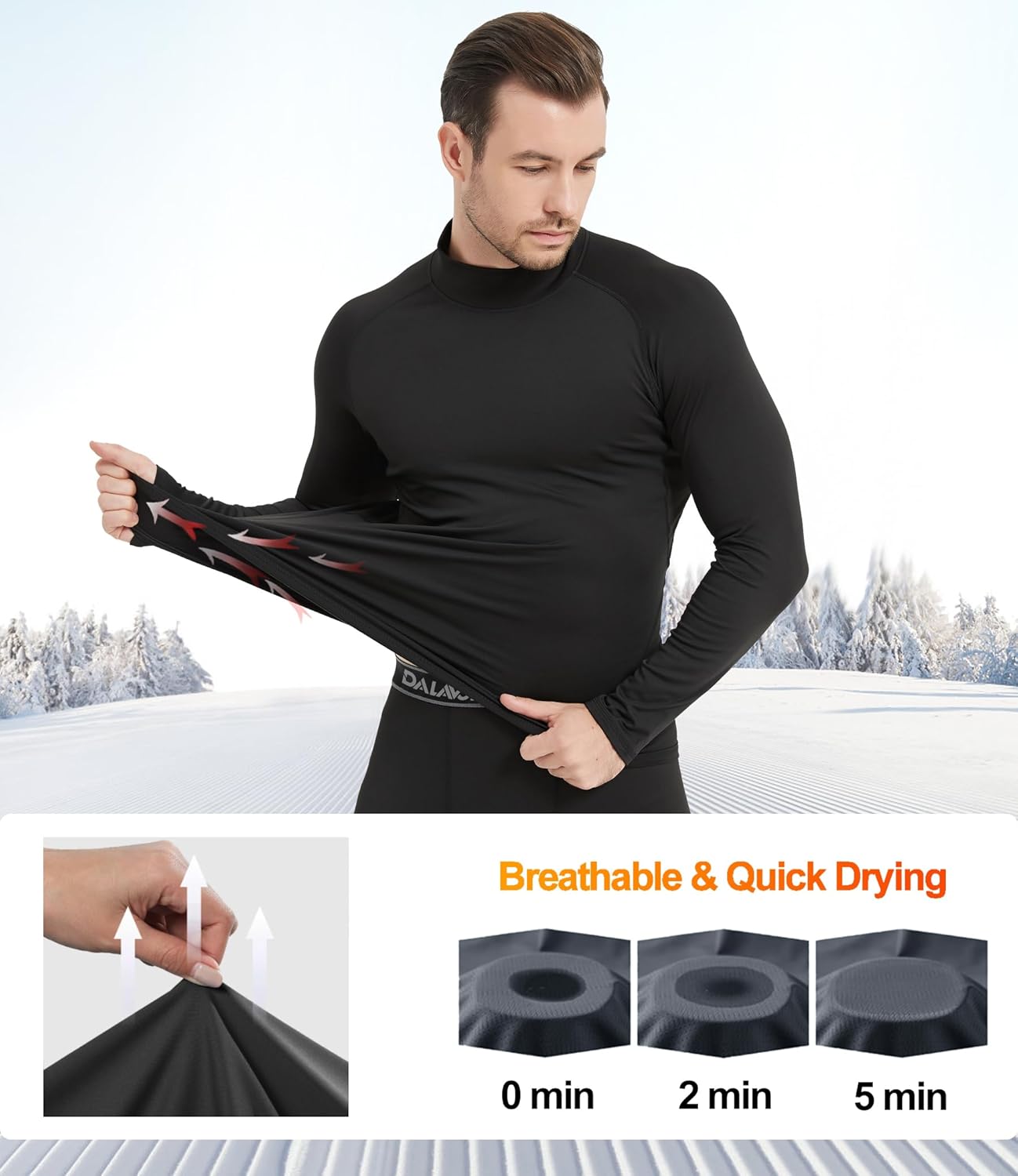 Dalavch 5 Pack Thermal Compression Shirts for Men Mock Turtleneck Long Sleeve Running Undershirt Base Layer Tops for Winter - Image 3