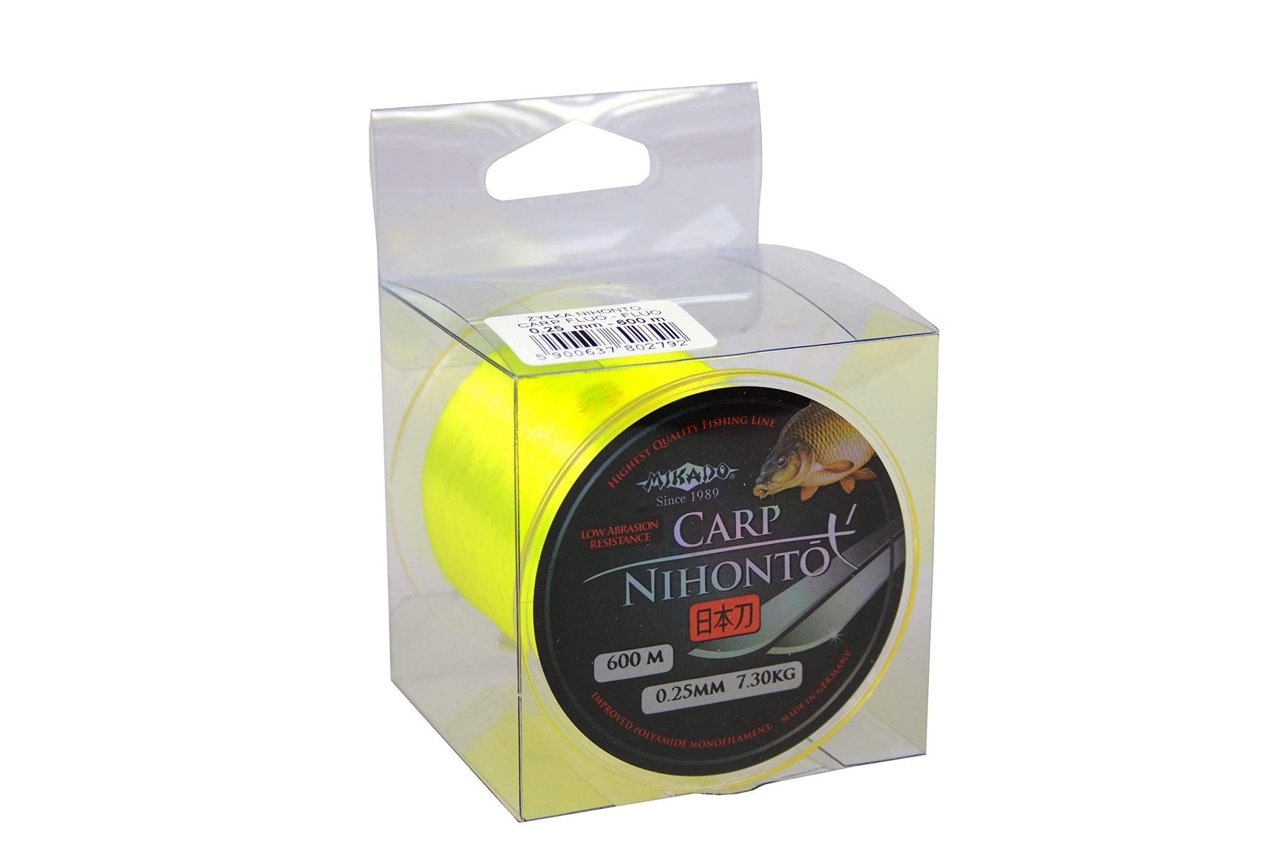 Filo da pesca monofilo giallo NIHONTO CARP Fluo molto liscio, 600 m, disponibile da Ø 0,23 a Ø 0,40 mm