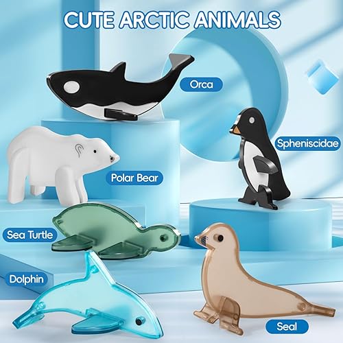 Miniatura 3 de Azulejos Magnéticos de Animales Árticos para Niños de 4-8 Años, Set de Construcción Magnética de Acuario con 6 Animales Marinos, Bloques Magnéticos