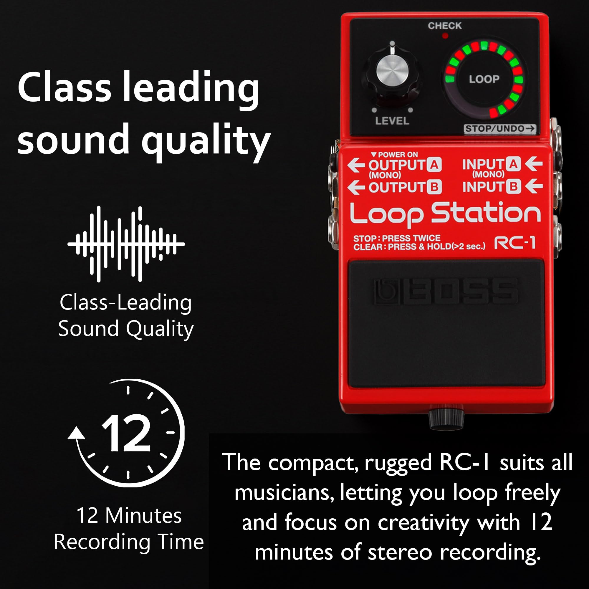 Boss RC-1 Pack station de boucle avec bloc d'alimentation, câble d'instrument, câble de connexion et médiators